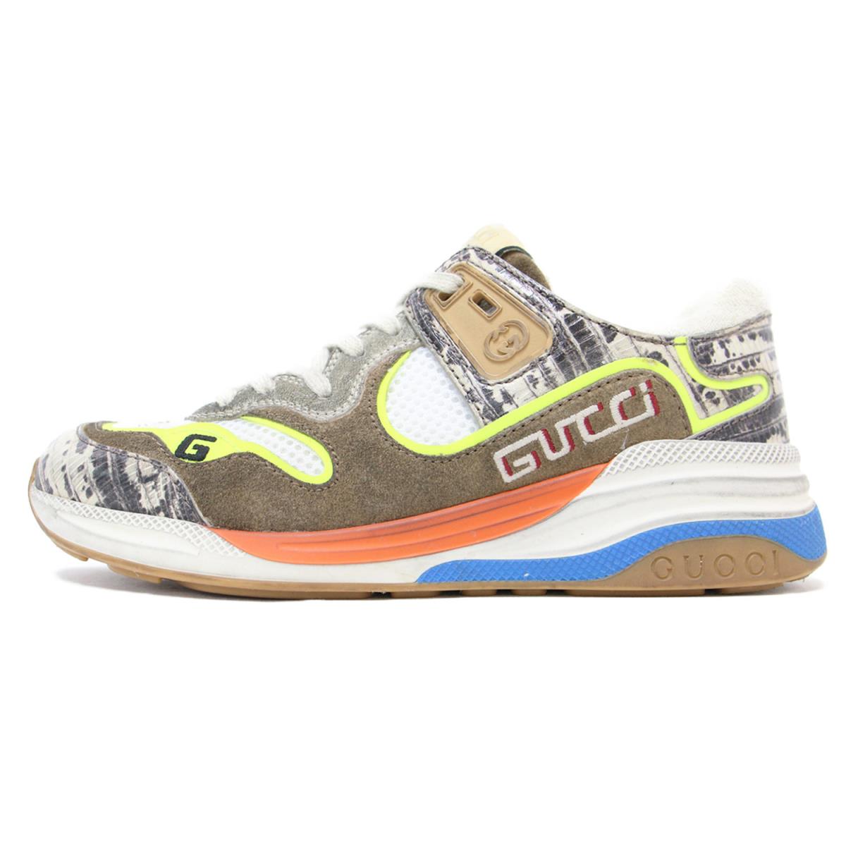 GUCCI グッチ スニーカー 靴 シューズ ブラウン 35 22 レースアップ メッシュ スウェード ヴィンテージ加工 ウルトラペース ULTRAPACE おしゃれ 着回し 高級 【レディース】【中古】【K3439】