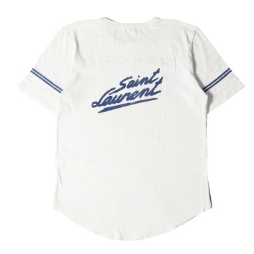 SAINT LAURENT PARIS サンローラン パリ Tシャツ ダメージ加工 ブランドロゴ フットボールTシャツ 2020モデル ライトグレー XS トップス カットソー 半袖 【メンズ】【中古】【美品】【K3454】