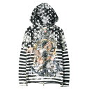 BALMAIN HOMME バルマンオム パーカー サイズ:M グラフィックプリント ボーダー サイドジップ スウェットパーカー ホワイト ブラック ..