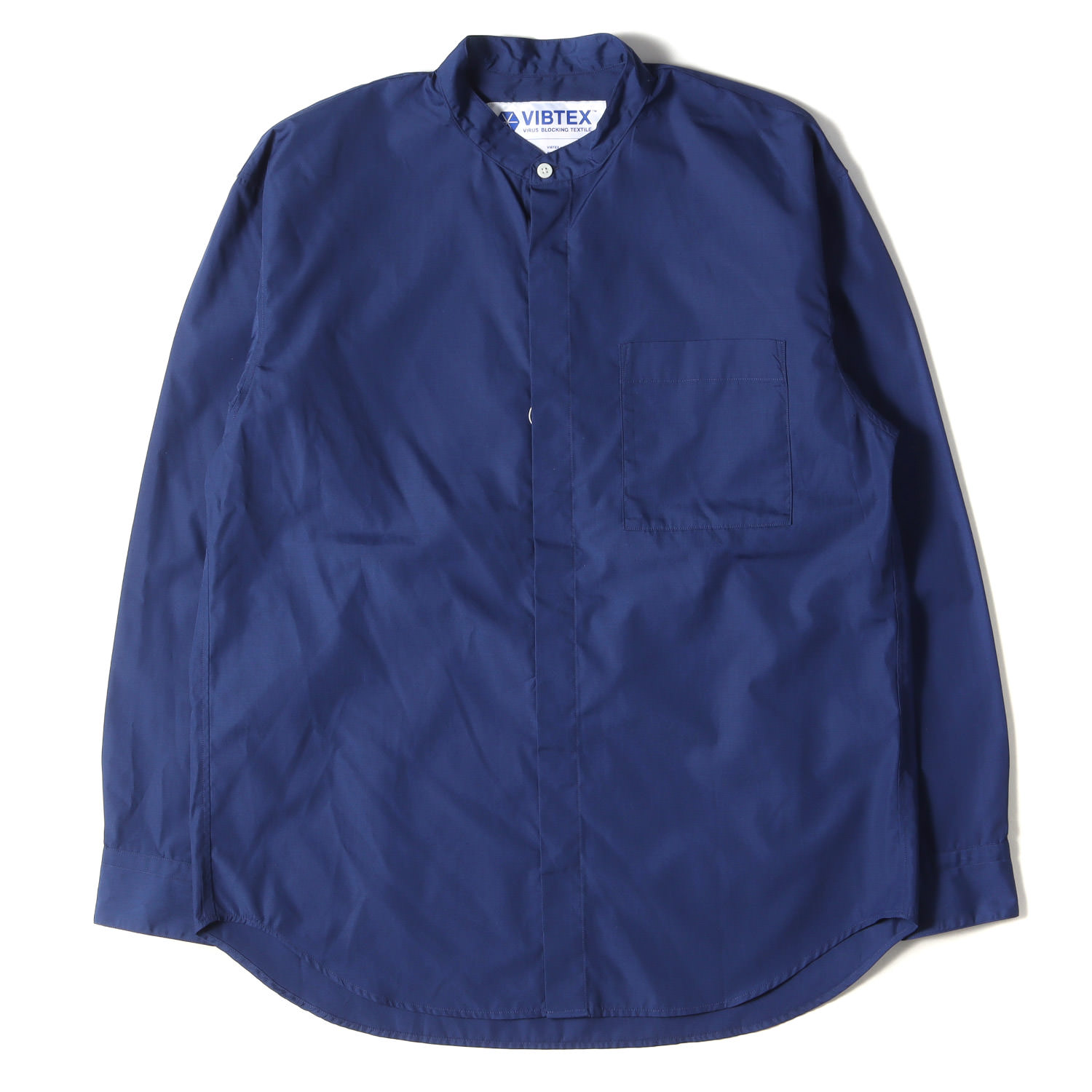 VIBTEX ビブテックス シャツ 抗ウイルス加工 バンドカラー 比翼ボタンシャツ VIB UNIFORM BAND COLLAR SHIRT ネイビー 紺 M トップス カジュアルシャツ 長袖 【メンズ】【中古】【美品】【K3746】