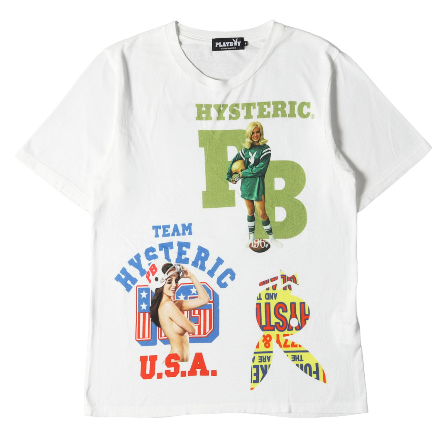 HYSTERIC GLAMOUR ヒステリックグラマー Tシャツ サイズ:S PLAYBOY プレイボーイ ガール プリント クルーネック REMIX 02 12201CT01 20SS ホワイト 白 日本製 トップス カットソー 半袖 【メンズ】【中古】【K4027】