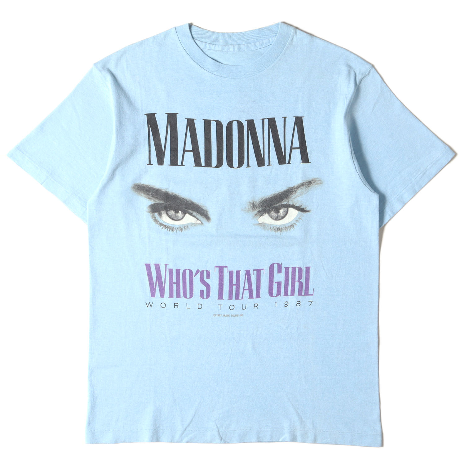 Vintage Rock Item ヴィンテージ ロックアイテム Tシャツ サイズ:M 80s MADONNA マドンナ スタッフ限定 非売品 WHOS THAT GIRL WORLD TOUR 1987 日本公演 クルーネック ライトブルー トップス カットソー 半袖 ヴィンテージ アーティストT