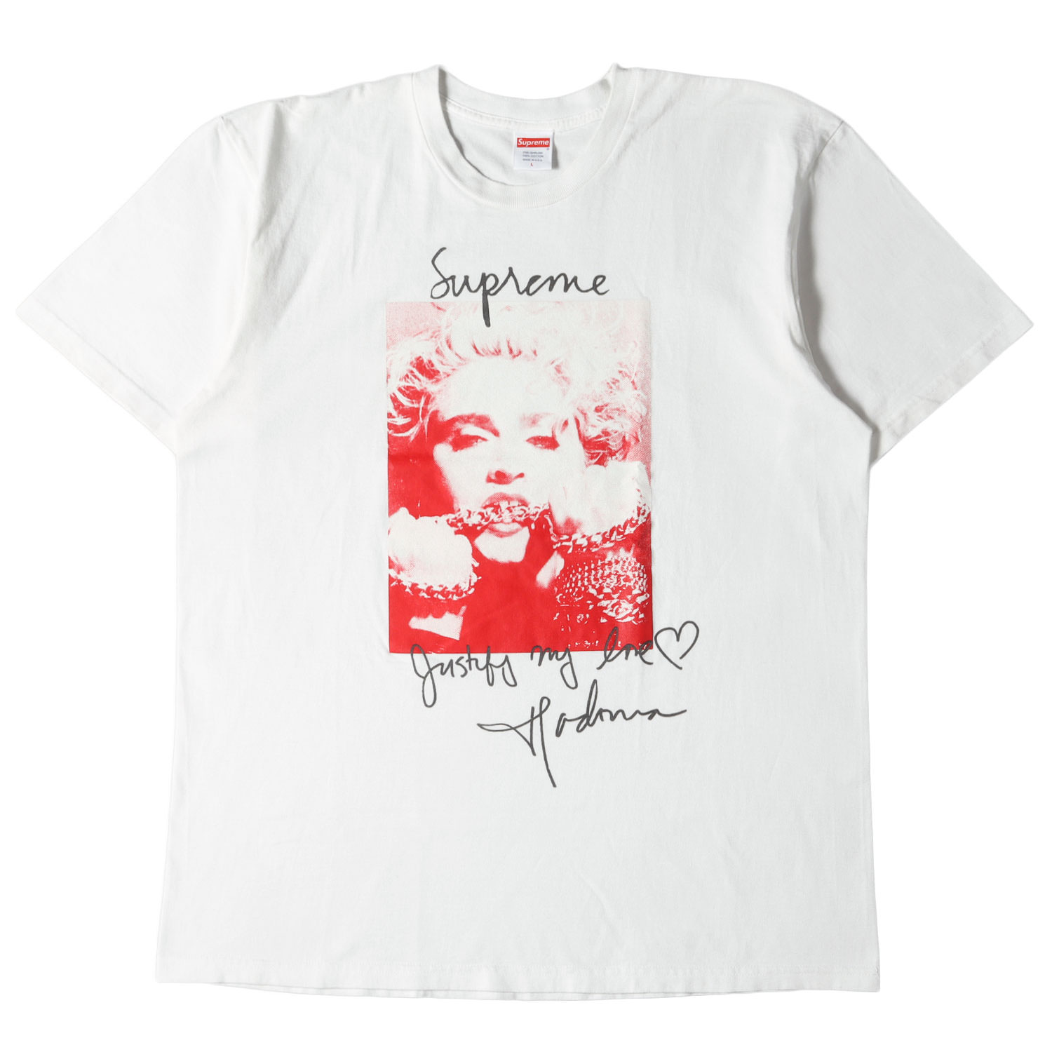 Supreme シュプリーム Tシャツ サイズ:L マドンナ フォト クルーネック Tシャツ Madonna Tee 18AW ホワイト 白 トップス カットソー 半袖 【メンズ】【中古】【K3779】