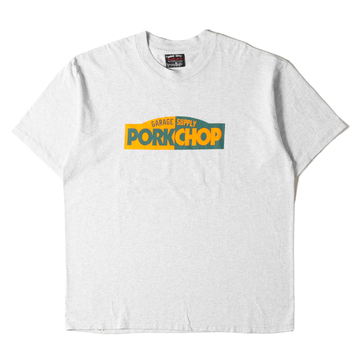 PORKCHOP GARAGE SUPPLY ポークチョップガレージサプライ Tシャツ サイズ:L ブランドロゴ プリント クルーネック 半袖 ヘビー アッシュグレー トップス カットソー【メンズ】【中古】【美品】【K3785】