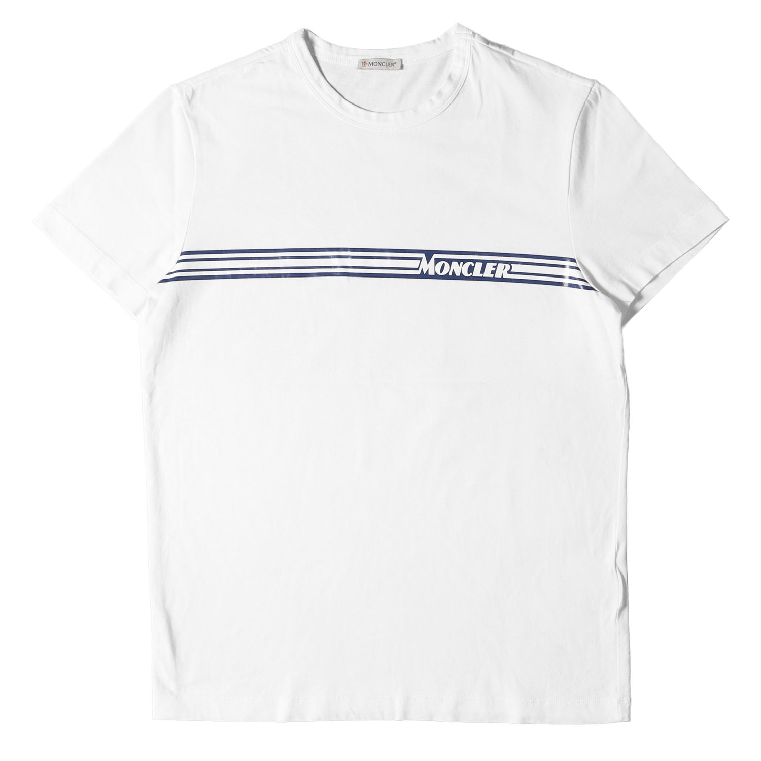 MONCLER モンクレール Tシャツ サイズ:M 20SS ラインロゴ クルーネック Tシャツ MAGLIA T-SHIRT F10918C70710 8390T ホワイト 白 トップス カットソー 半袖 【メンズ】【中古】【K4027】