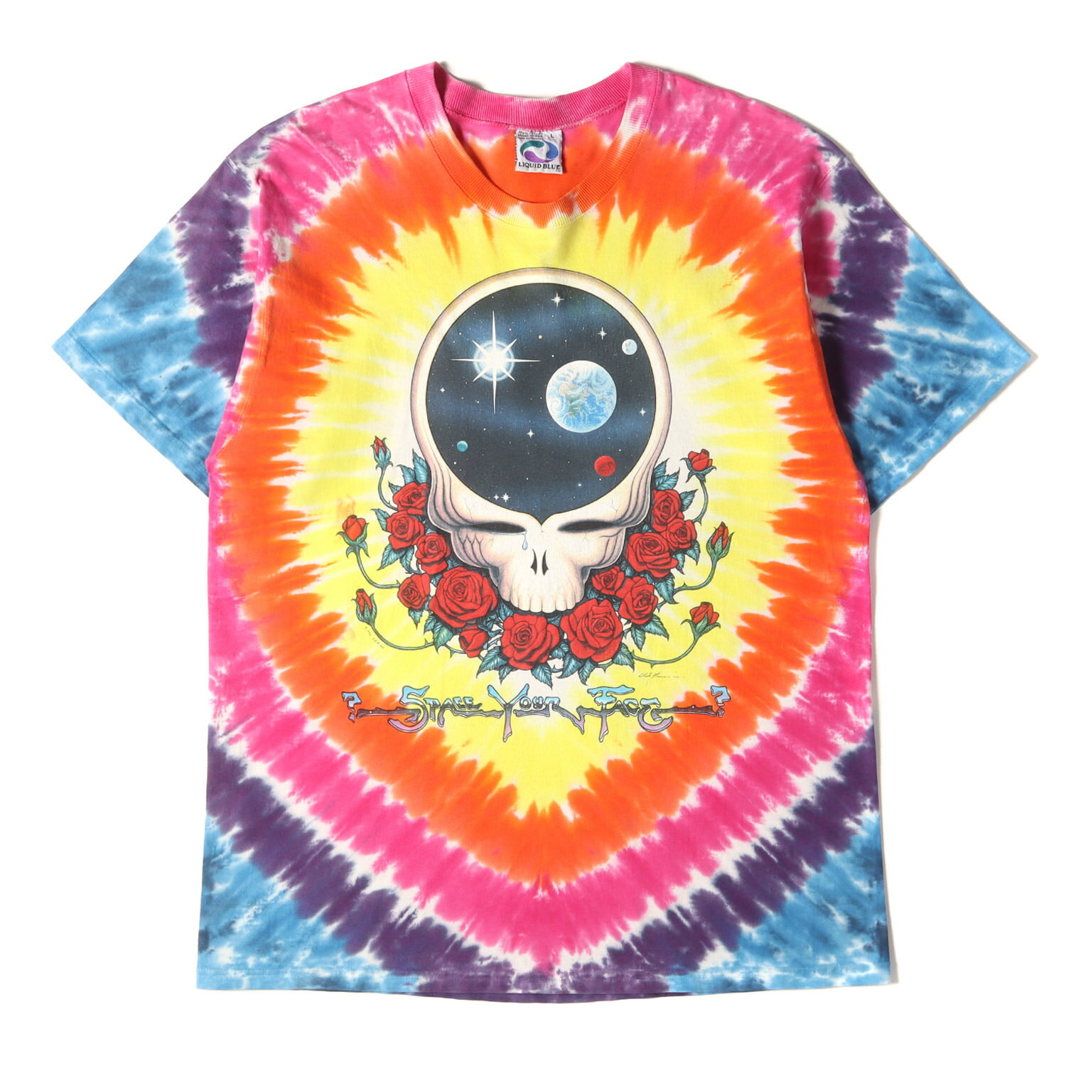 Vintage Rock Item 90s Grateful Dead Space Your Face タイダイ染め クルーネック 半袖 Tシャツ LIQUID BLUEボディ / USA製 マルチカラー L ロック バンド アーティスト ミュージシャン トップス カットソー 古着 