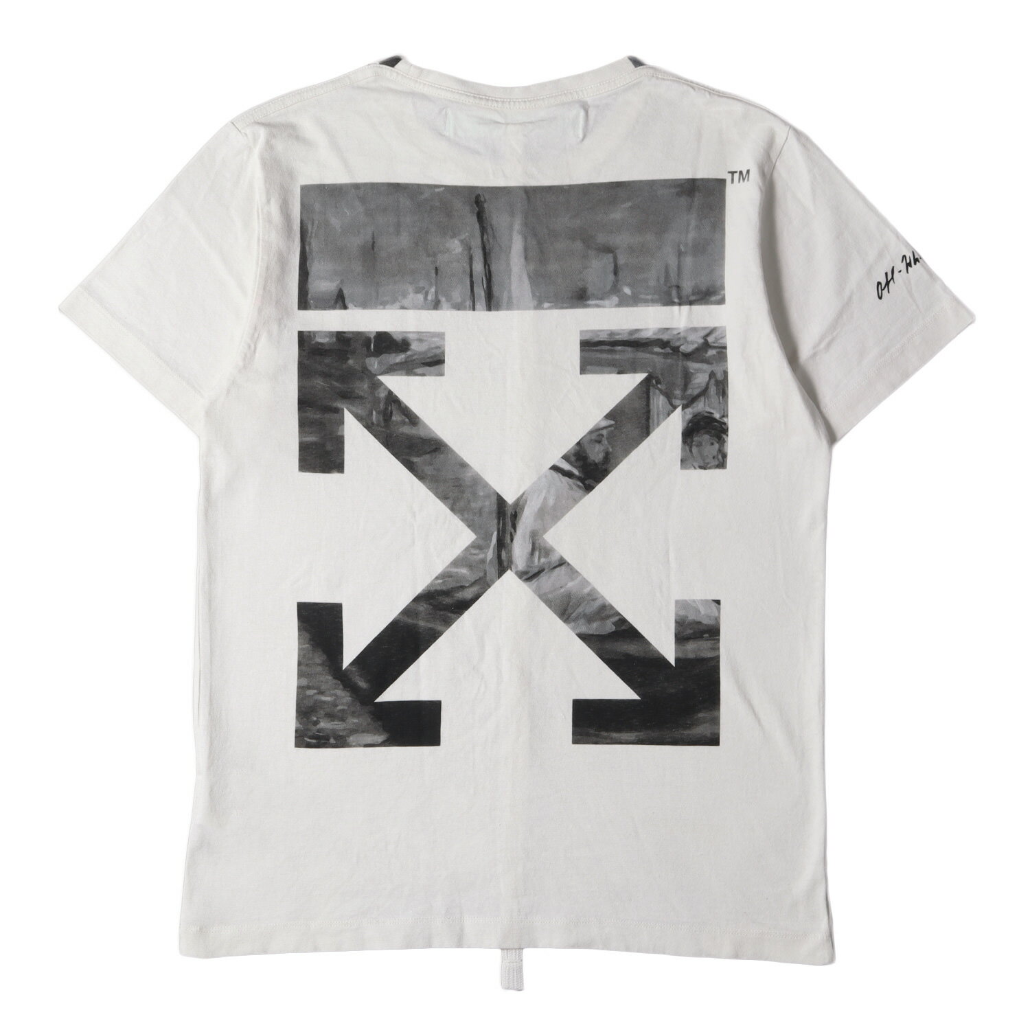 OFF-WHITE オフホワイト Tシャツ サイズ:M 絵画 グラフィック クルーネック 半袖 Tシャツ NEWSPAPER S/S SLIM TEE 19SS ホワイト 白 トップス カットソー 【メンズ】【中古】【K4099】 2