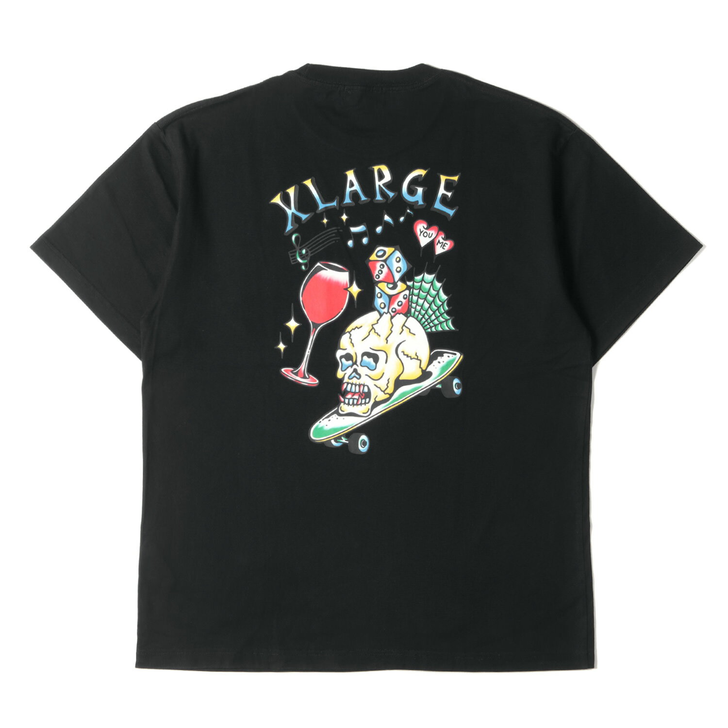 X-LARGE エクストララージ Tシャツ サイズ:L 22SS スカル タトゥーアート プリント ヘビーウェイト ポケット 半袖 クルーネック Tシャツ GOOD TIME S/S POCKET TEE ブラック 黒 トップス カットソー 