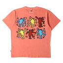 TOMMY HILFIGER トミーヒルフィガー Tシャツ サイズ:XL 23SS Keith Haring キースへリング ウォッシュ加工 グラフィック プリント クルーネック 半袖 Tシャツ サーモンピンク トップス カットソー【メンズ】【中古】【美品】【K4068】