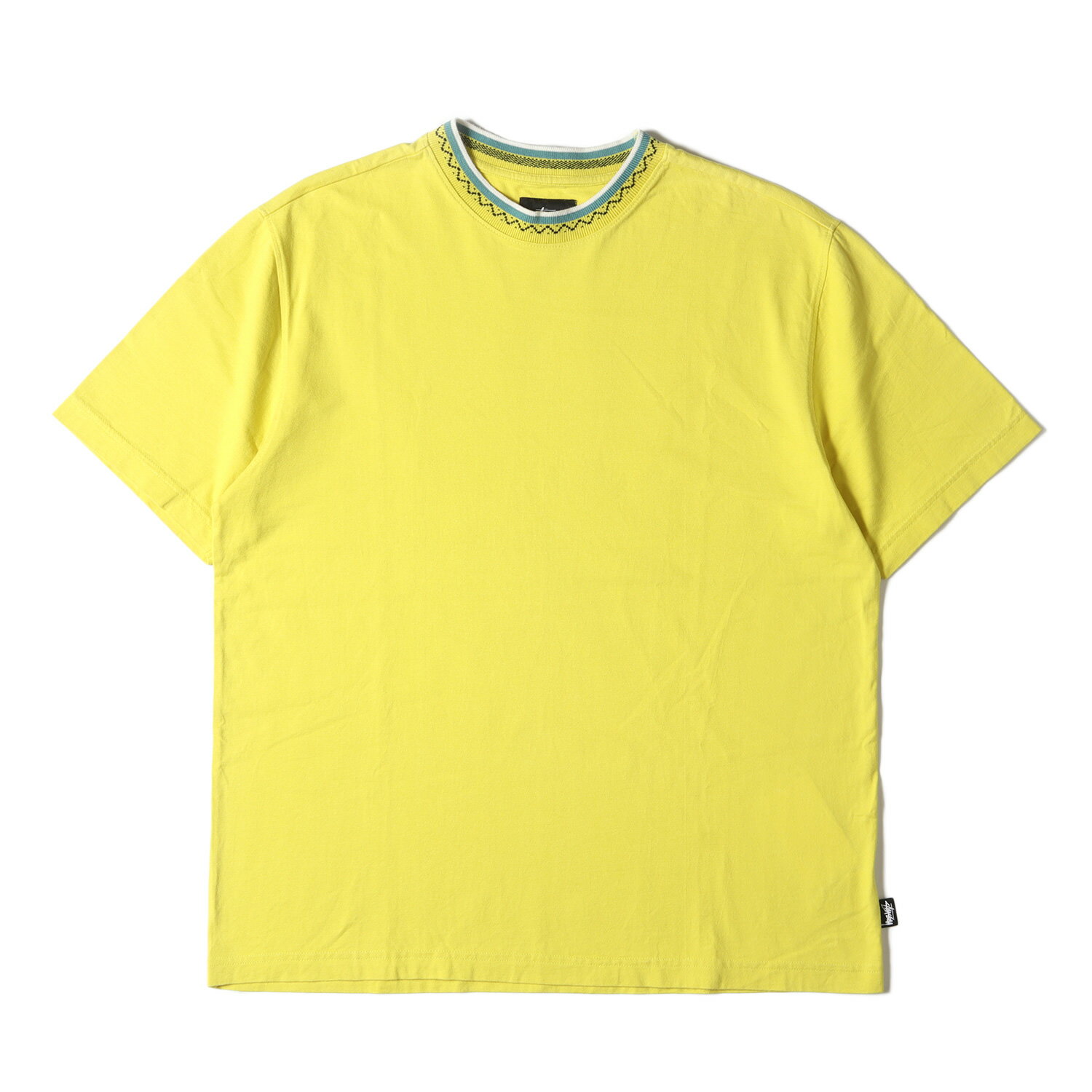 STUSSY ステューシー Tシャツ サイズ:M リブデザイン クルーネック 半袖 Tシャツ イエロー トップス カットソー コットン ストリート ブランド 厚手 
