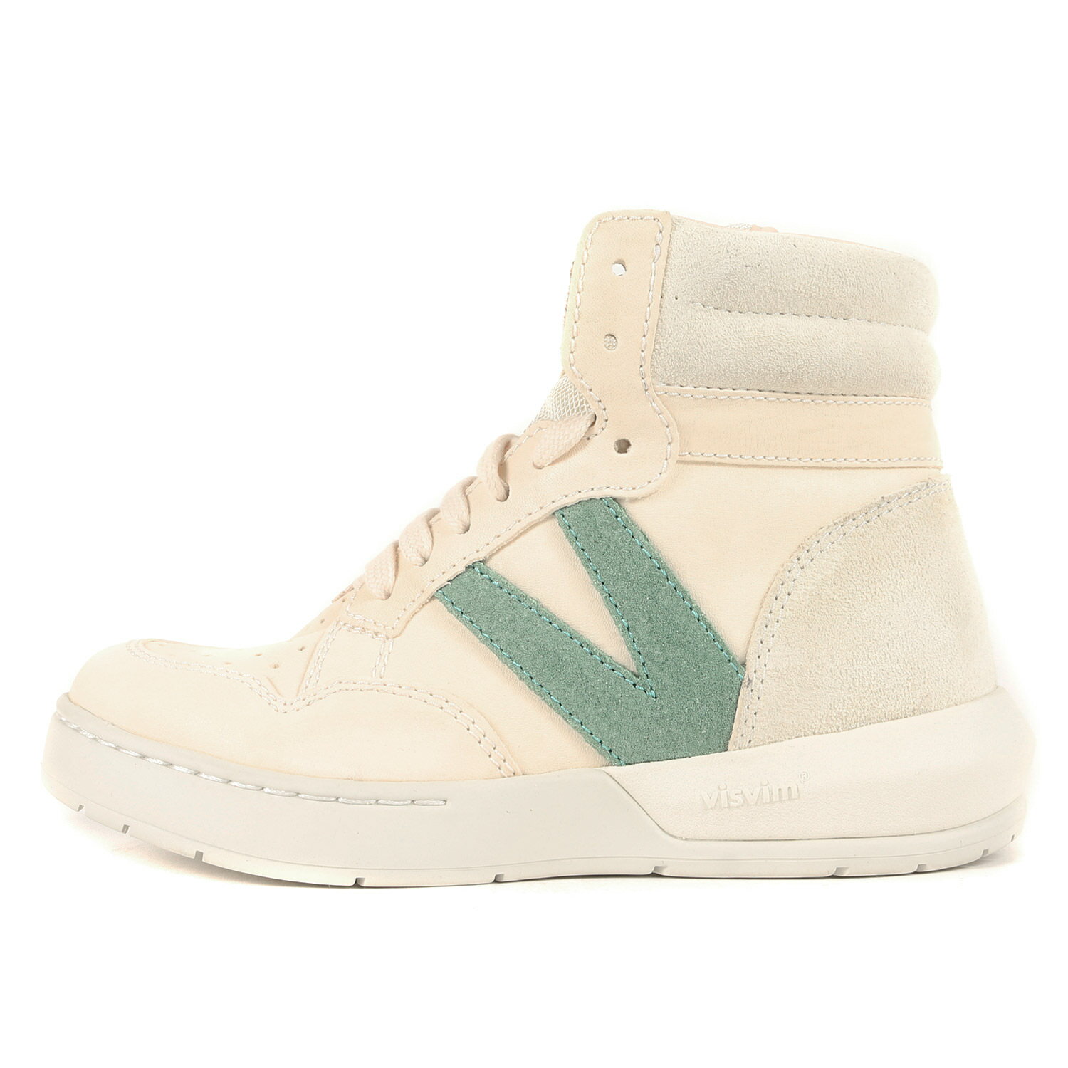 visvim ビズビム サイズ:WMNS W6(23.5-24.5cm) 22SS WMV CHAMBERLAIN HI W / レザー ハイカット スニーカー オフホワイト ライトグリーン 白緑 シューズ 靴 ブランド 【レディース】【K4085】