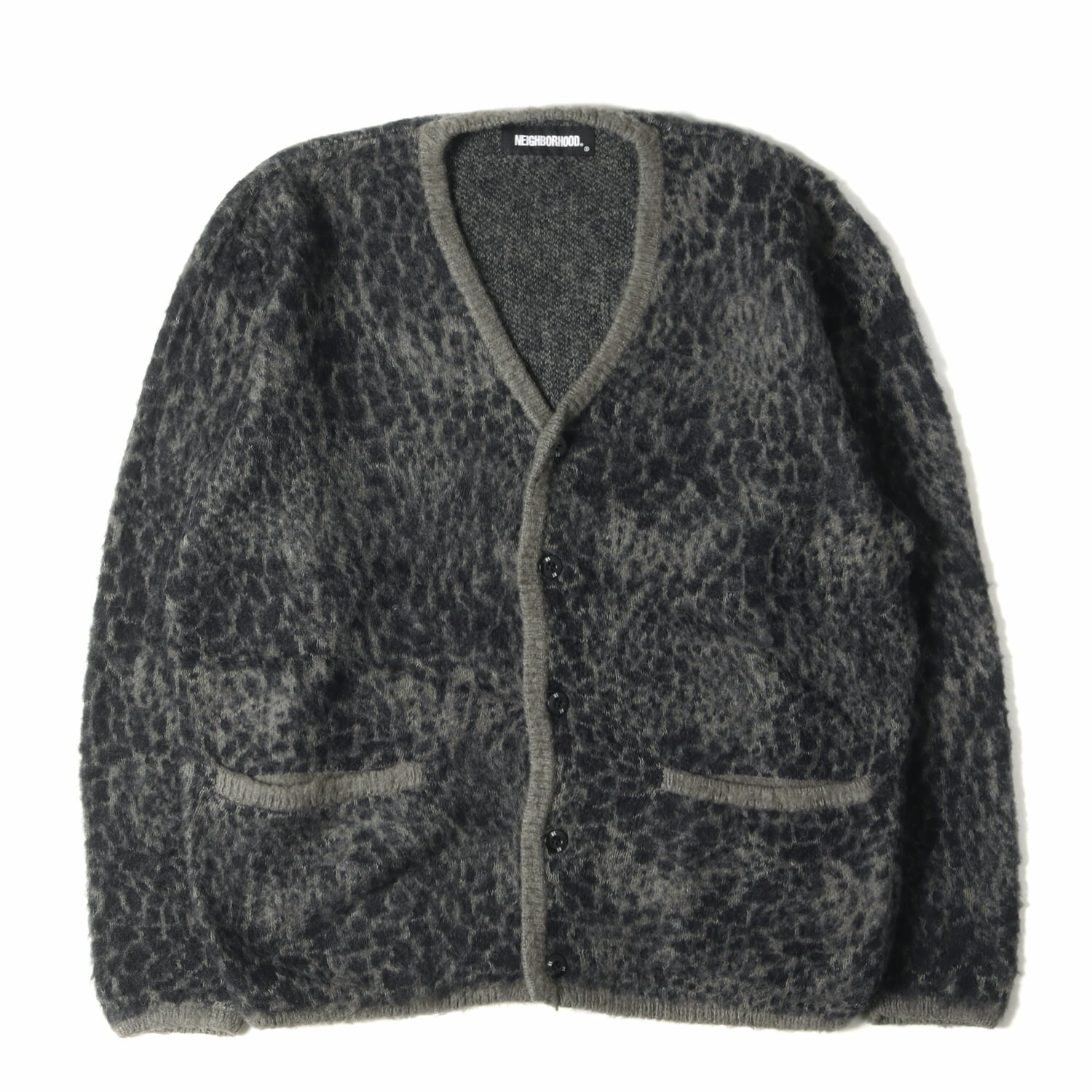 NEIGHBORHOOD ネイバーフッド カーディガン サイズ:M 21AW レオパード柄 モヘヤニット カーディガン MOHAIR CARDIGAN / AN-KNIT LS ブラック チャコール 黒 トップス セーター 長袖【メンズ】【中古】【K4090】