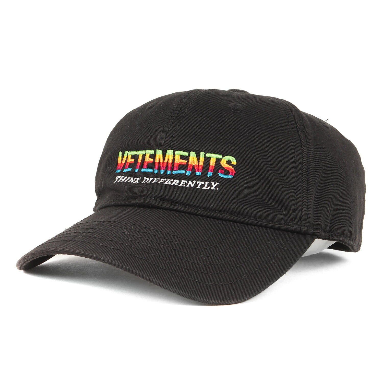 VETEMENTS ヴェトモン キャップ 21SS レインボーロゴ 6パネル キャップ Think Differently Logo Cap ブラック 黒 帽子 ブランド【メンズ】【中古】【美品】【K4099】