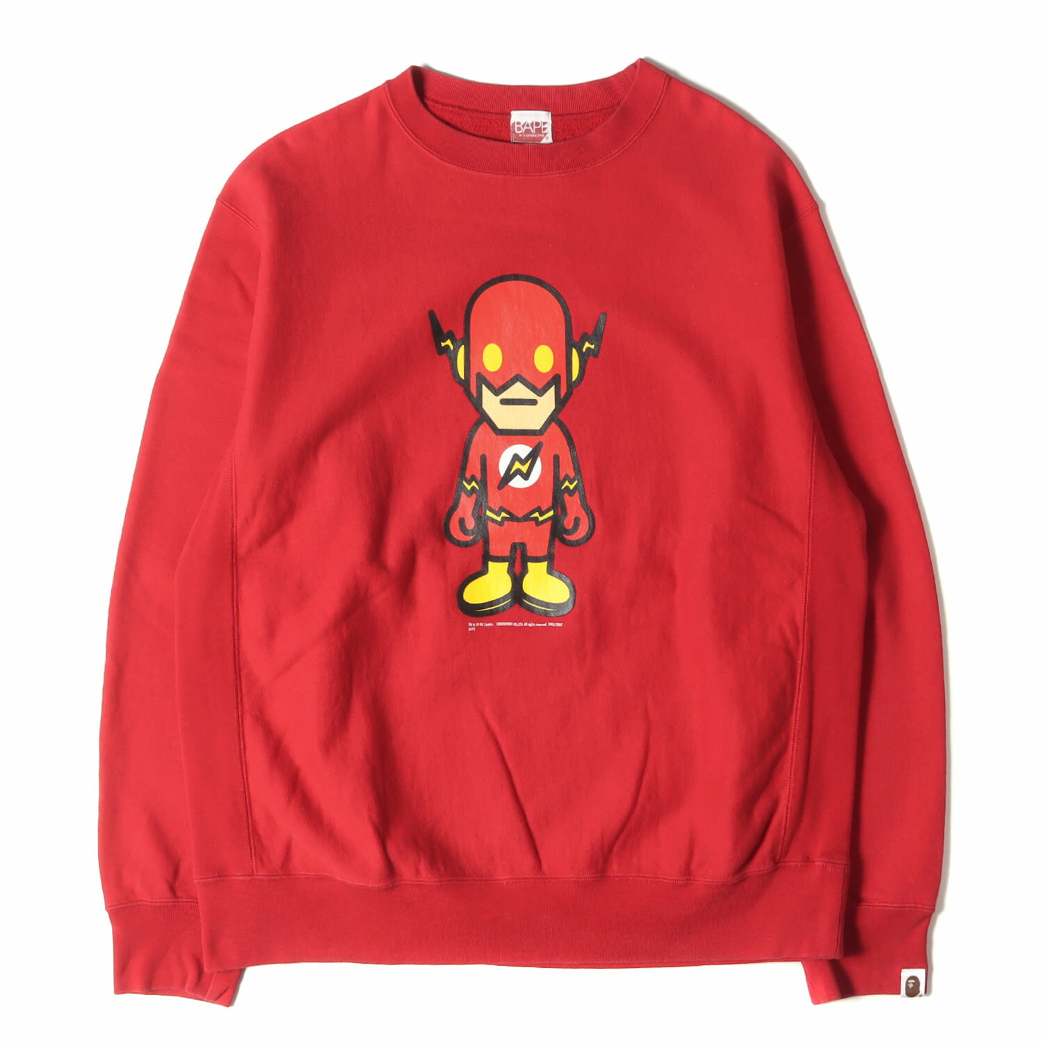 A BATHING APE ア ベイシング エイプ スウェット サイズ:M 00s DC COMICS ザ・フラッシュ マイロ スウェットシャツ 2007年モデル レッド 赤 トップス トレーナー コラボ【メンズ】【中古】【K4105】