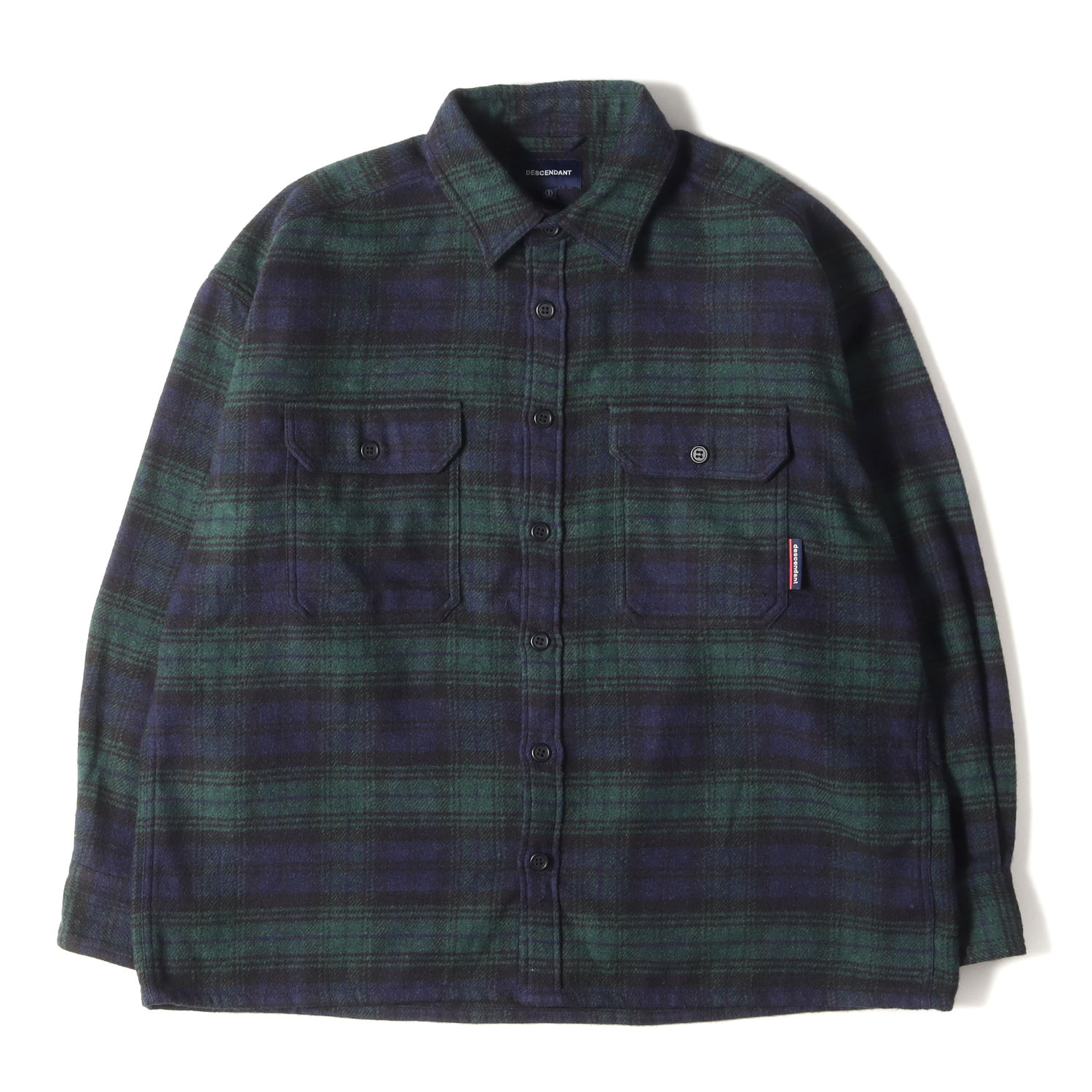 DESCENDANT ディセンダント シャツ サイズ:2 20AW タータンチェック オーバーサイズ チェック フランネル 長袖 シャツ VANING CHECK LS SHIRT グリーン ネイビー トップス カジュアルシャツ【メンズ】【中古】【K4084】