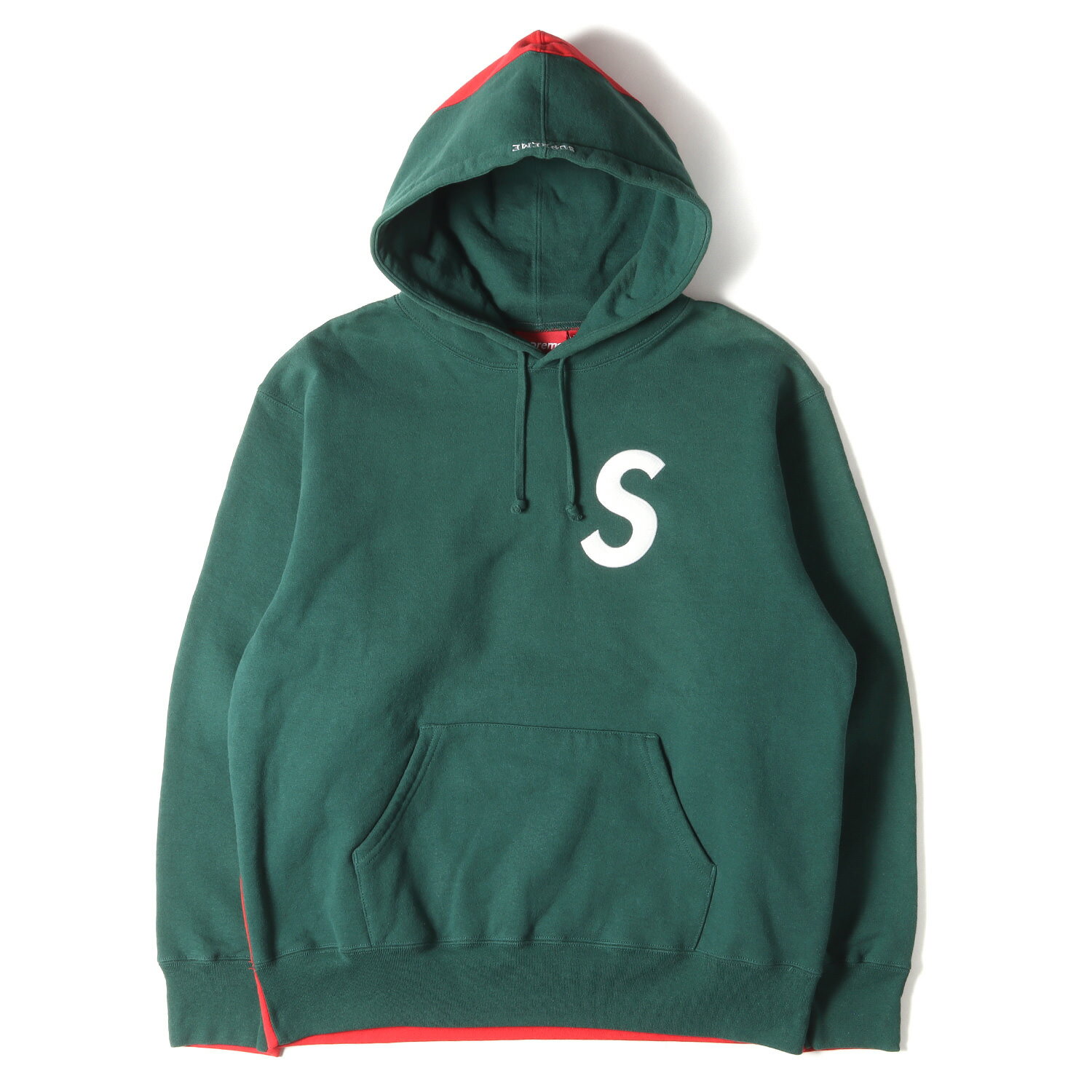 シュプリーム Supreme シュプリーム パーカー サイズ:M 21AW 2トーン Sロゴ スウェット パーカー S Logo Split Hooded Sweatshirt ダークグリーン レッド トップス フーデッド スウェットシャツ フーディー【メンズ】【K4099】