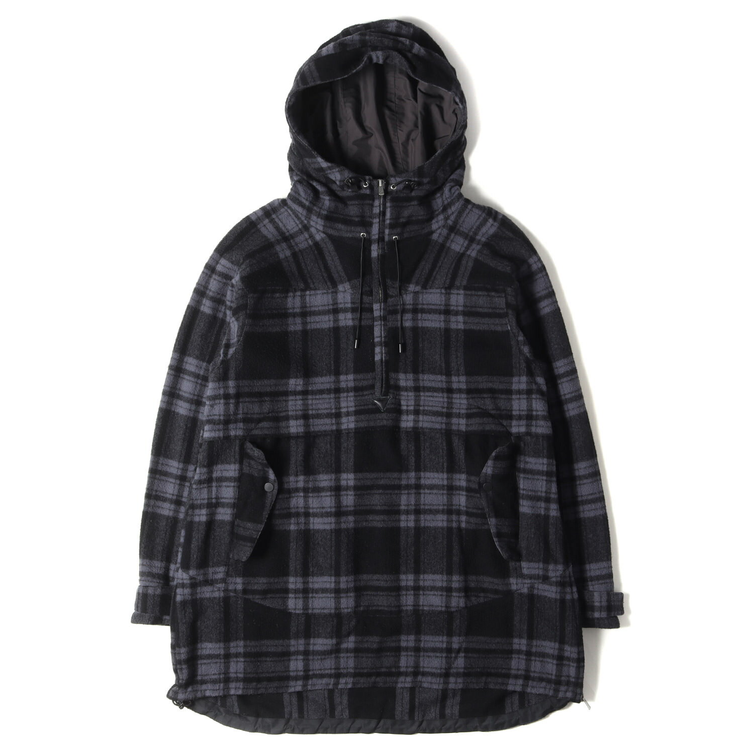 NONNATIVE ノンネイティブ ジャケット サイズ:1 チェック ウール プルオーバー フードジャケット コート STROLLER HOODED PULLOVER WIN PLAID CHECK グレー ブラック アウター ブルゾン【メンズ】【中古】【K4099】