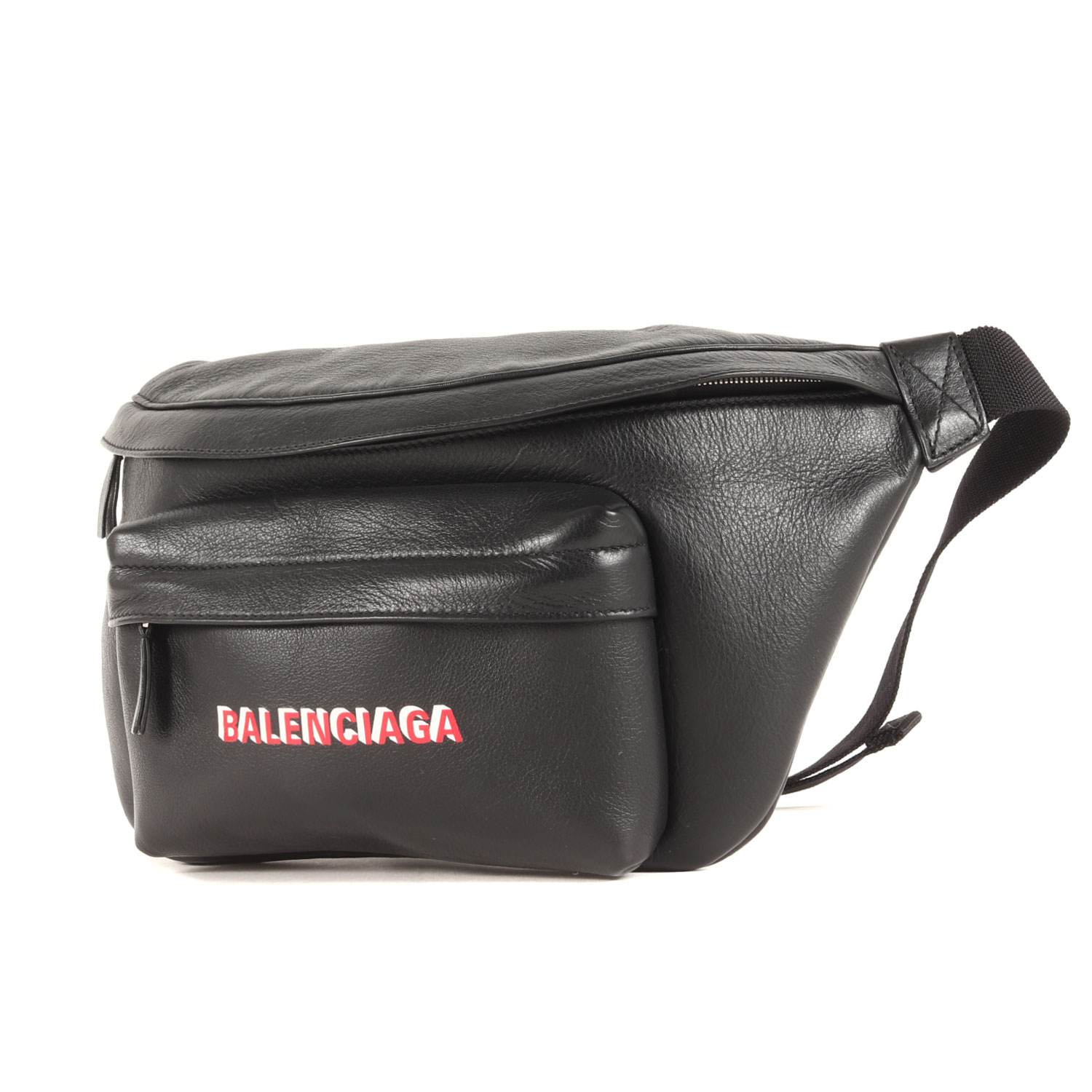 BALENCIAGA バレンシアガ EVERYDAY ロゴ レザー ベルトバッグ 552375 エブリデイ ウエストポーチ ボディバッグ ショルダー ブラック 黒 イタリア製 ブランド 【メンズ】【中古】