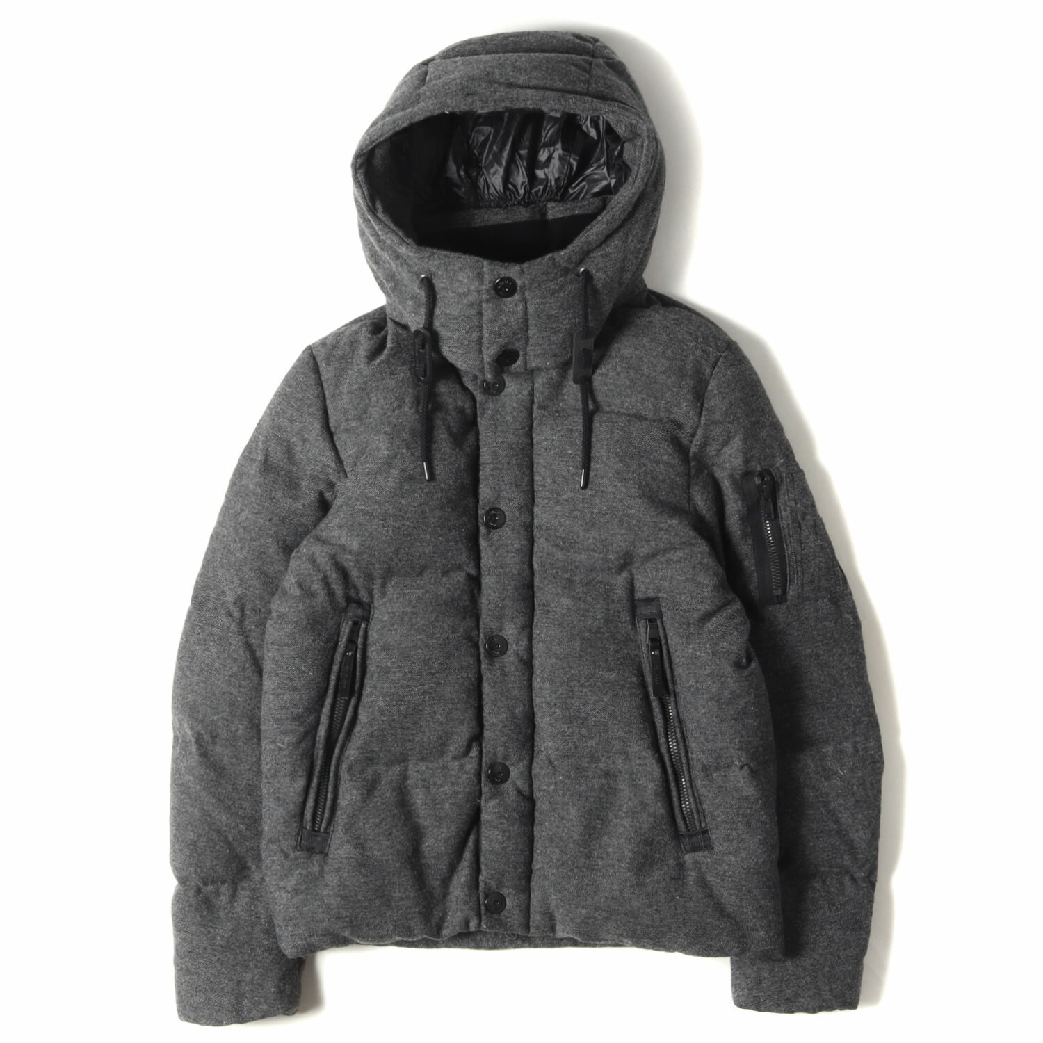 西川ダウン ジャケット サイズ:S NANO UNIVERSE ナノユニバース フーディー ウール ツイード ダウン ジャケット WOOL G2 DOWN JACKET NUC82DWW002TS アウター ブルゾン コート グレー コラボ【メンズ】【中古】【K4085】