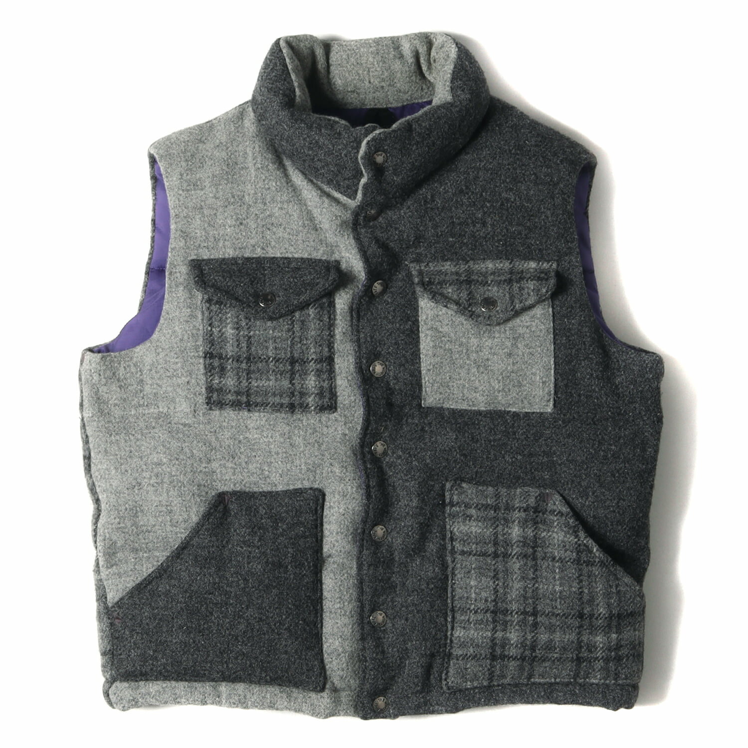 THE NORTH FACE PURPLE LABEL ノースフェイス パープルレーベル ダウン ベスト サイズ:S Harris Tweed ハリスツイード クレイジー ダウンベスト グレー系 アウター ジャケット ブルゾン【メンズ】【中古】【K3967】