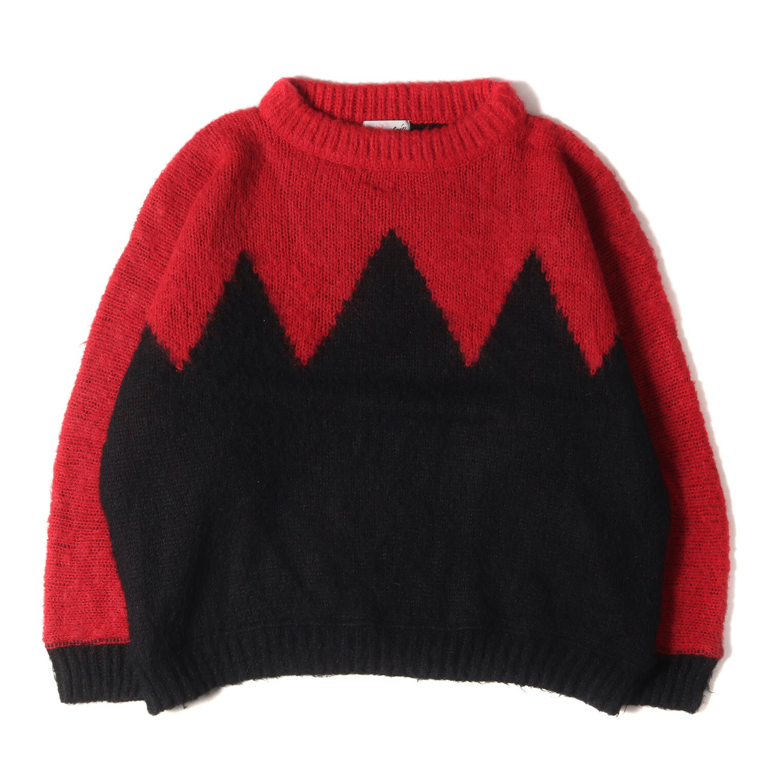 TENDERLOIN テンダーロイン ニット サイズ:L ジグザグ モヘヤ ニット クルーネック セーター T-MOHAIR CREW レッド ブラック 赤黒 トップス ルーズシルエット 【メンズ】【中古】【K4084】