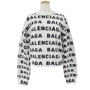 BALENCIAGA バレンシアガ ニット セーター ホワイト ブラック 白 黒 サイズ:XS 長袖 クルーネック ジャガード ロゴ 総柄 ウール 23年秋冬 イタリア製 ブランド トップス【レディース】【中古】【K4081】