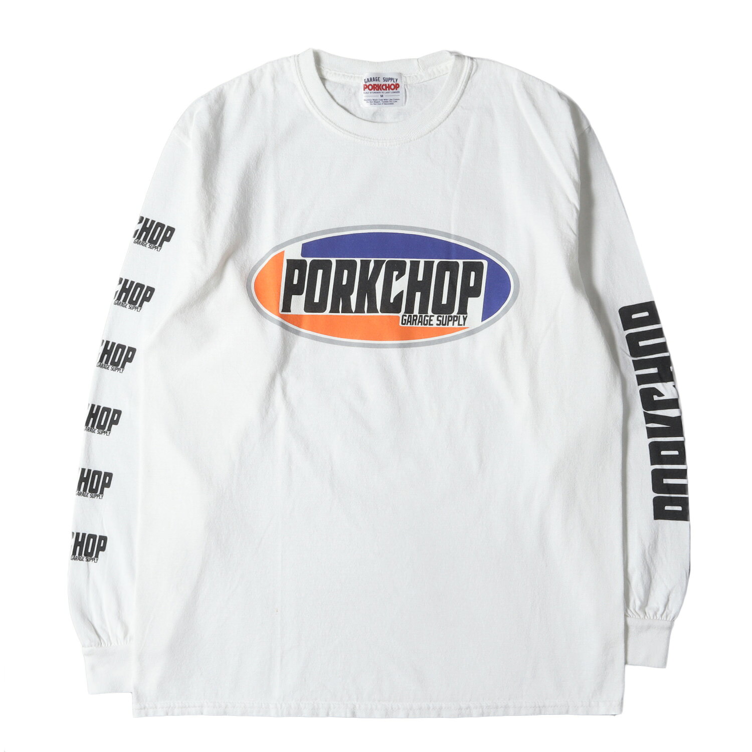 PORKCHOP GARAGE SUPPLY ポークチョップガレージサプライ Tシャツ サイズ:M ブランドロゴ ロングスリーブ Tシャツ ホワイト 白 トップス カットソー 長袖Tシャツ【メンズ】【中古】【K4051】