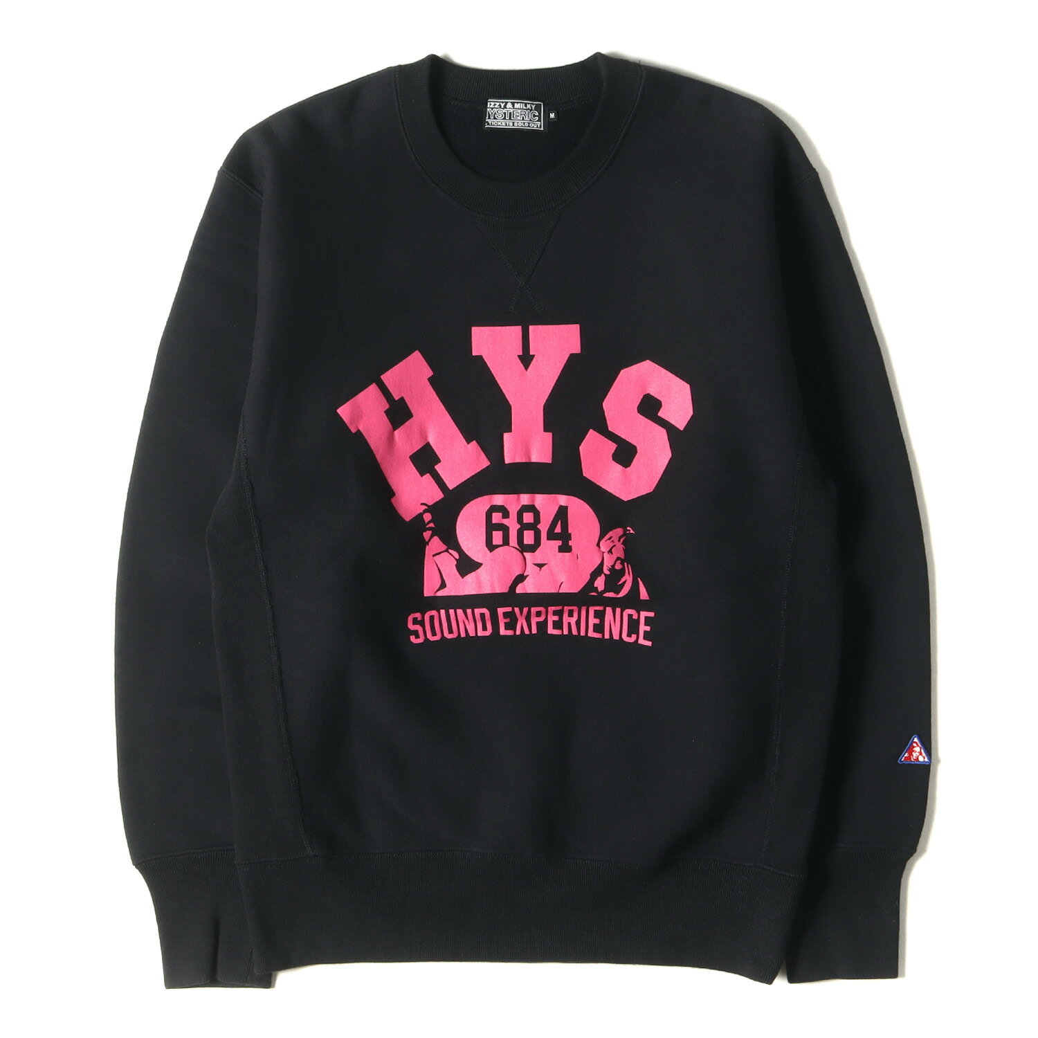 HYSTERIC GLAMOUR ヒステリックグラマー スウェット サイズ:M 22AW SOUND EXPERIENCE カレッジ ガール スウェットシャツ 02223CS05 トップス トレーナー プルオーバー 裏起毛 ブラック 黒 日本製 【メンズ】【中古】【美品】【K4086】