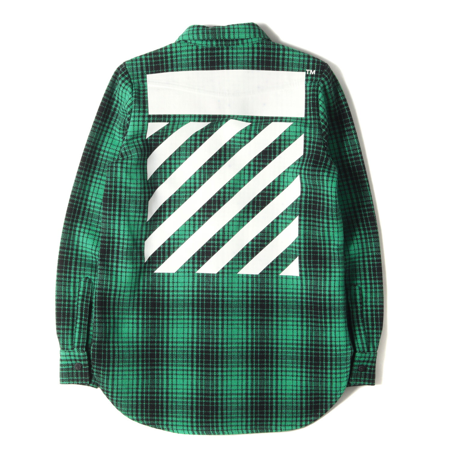 OFF-WHITE オフホワイト シャツ サイズ:XXS 16AW アロープリント ヘビー ウール チェック 長袖シャツ WOOL TARTAN SHIRT グリーン ブラック トップス カジュアルシャツ【メンズ】【中古】【美…