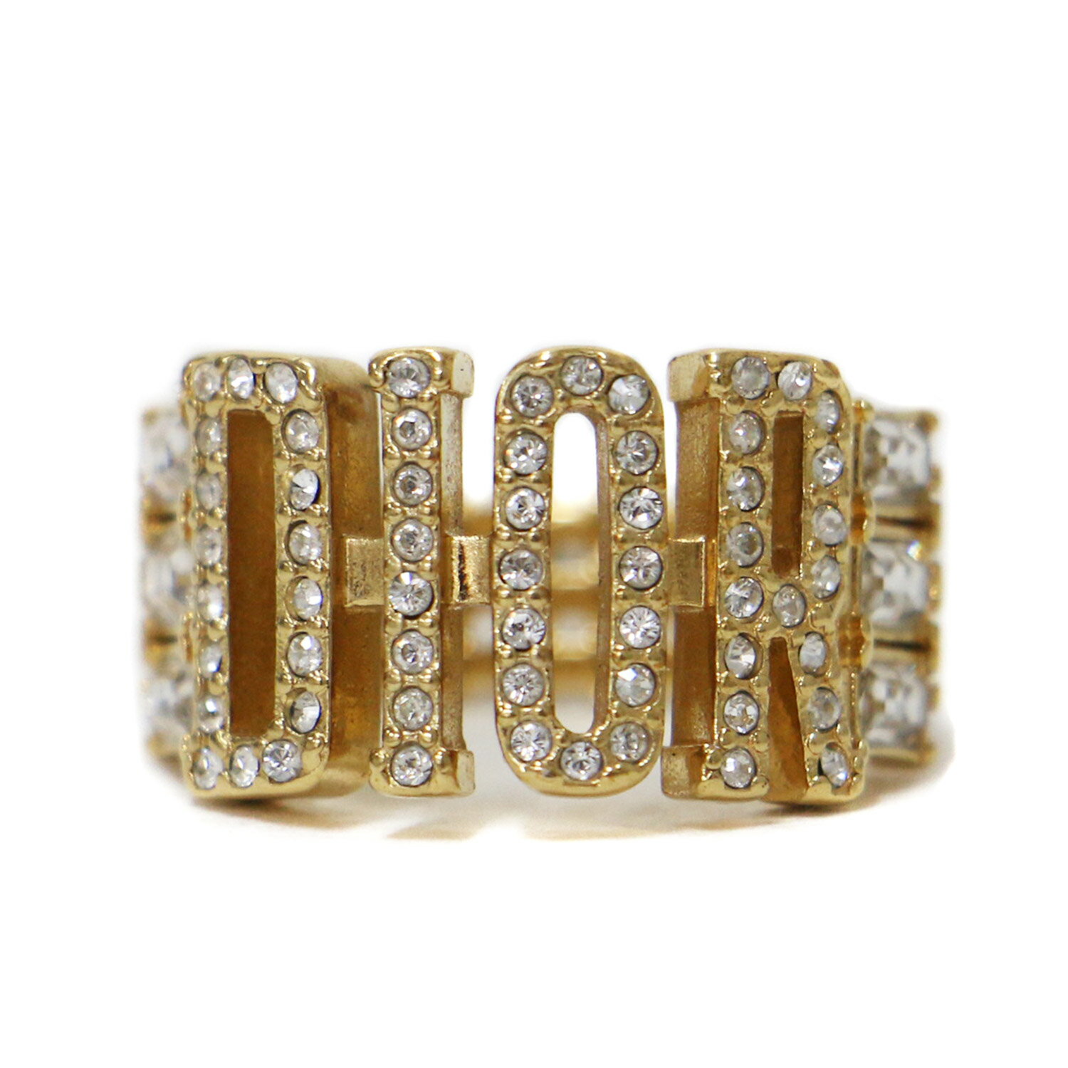 Christian Dior クリスチャンディオール リング 指輪 ゴールド S(9号) ロゴ ラインストーン ビジュー アクセサリー ブランド【レディース】【中古】【美品】【K4088】