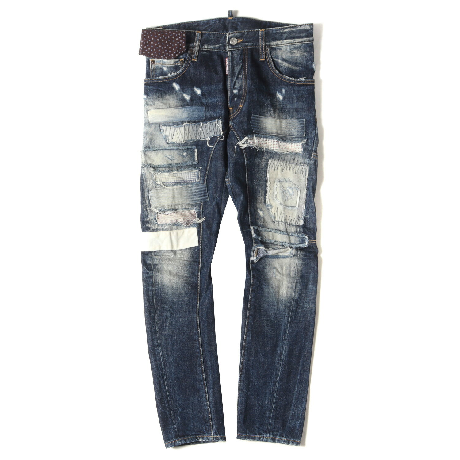 DSQUARED2 ディースクエアード パンツ サイズ:42 ヴィンテージ リペア加工 バイカー デニムパンツ Tidy Biker Jean S71LA0814 テイディ インディゴ イタリア製 ボトムス ジーンズ ジーパン【メンズ】【中古】【K4094】