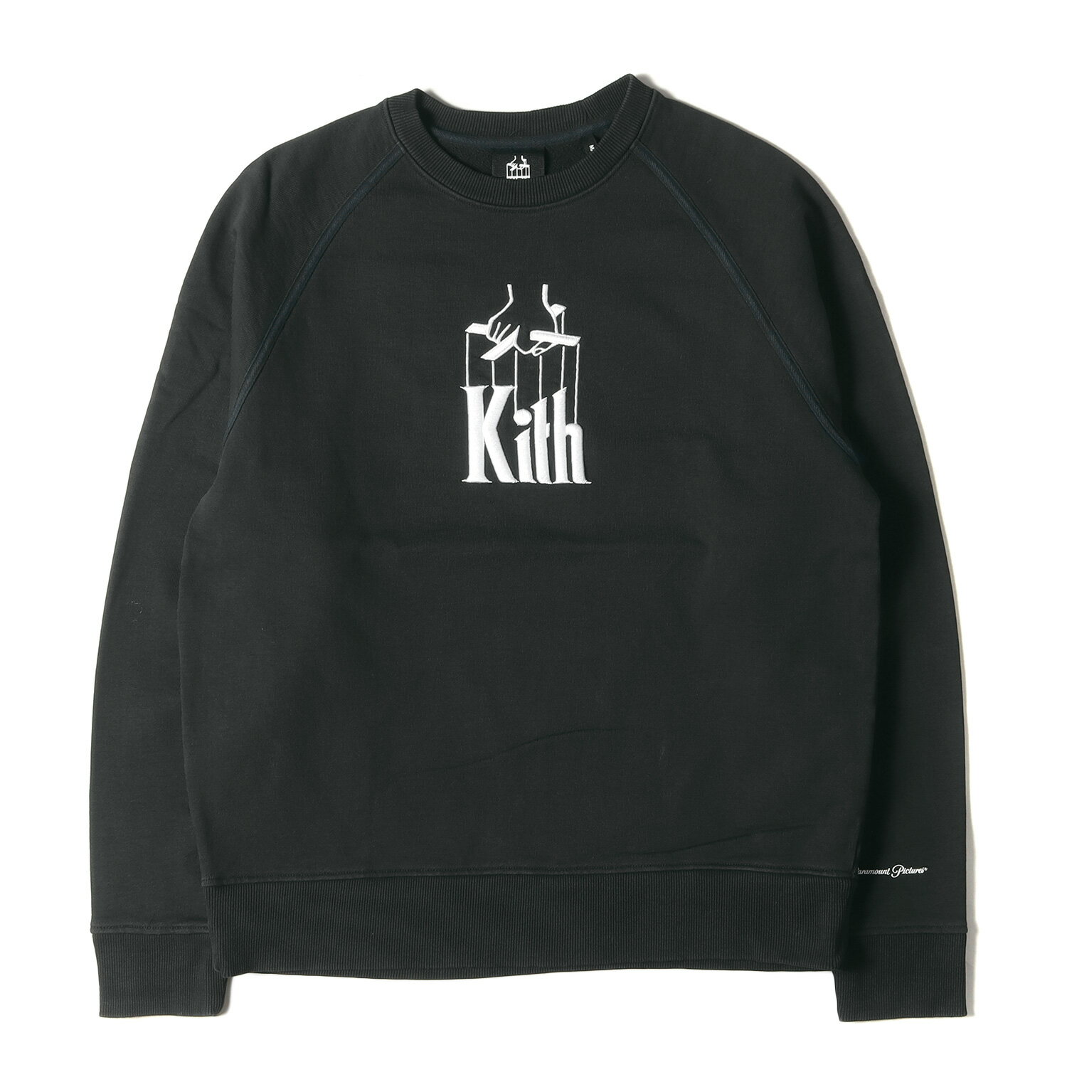 KITH NYC キス ニューヨークシティー スウェット サイズ:XL 20SS THE Godfather ロゴ 刺繍 ラグラン スウェットシャツ KH2461 トップス トレーナー プルオーバー 裏起毛 ゴッドファーザー 映画 ムービー ブラック 黒 【メンズ】【中古】【K4063】