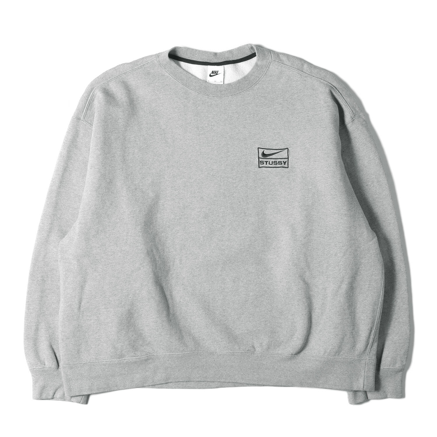 STUSSY ステューシー スウェット サイズ:XL 22SS NIKE ナイキ コラボロゴ刺繍 クルーネック ヘビー スウェットシャツ Crew Sweat ヘザーグレー トップス トレーナー コラボ【メンズ】【中古】【K4089】