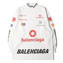 BALENCIAGA バレンシアガ Tシャツ サイズ:2 23SS 現行モデル ヴィンテージ ジャージー TOP LEAGUE オーバー サイズ ロングスリーブTシャツ トップス 長袖 カットソー モックネック ビッグシルエット ホワイト 白 【メンズ】【中古】【K4076】