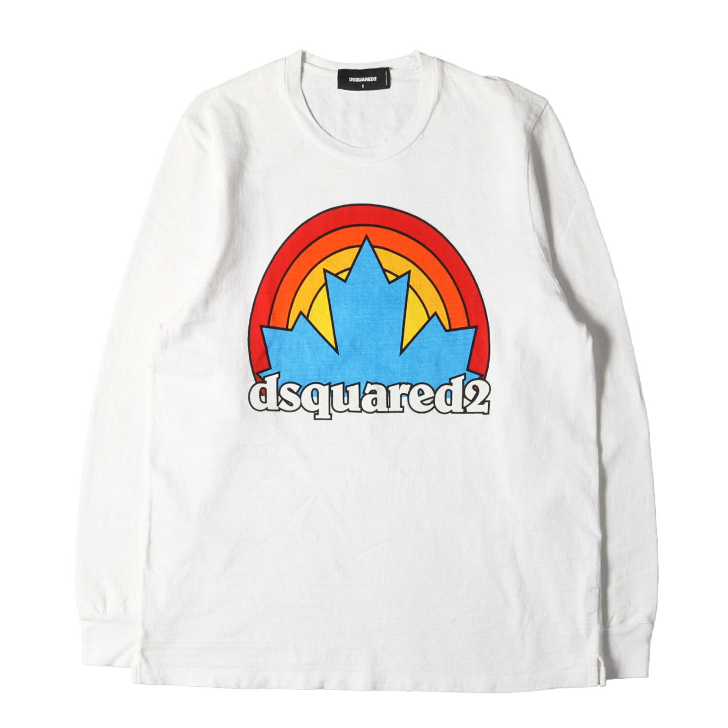 DSQUARED2 ディースクエアード Tシャツ サイズ:S 22AW サンセット リーフ ロゴ スラブ ロングスリーブTシャツ S71GD1227 S24380 トップス 長袖 カットソー ロンT ホワイト 白 イタリア製【メンズ】【中古】【K4094】