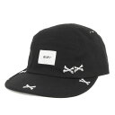 WTAPS ダブルタップス キャップ サイズ:FREE 22SS クロスボーン柄 キャンバス ジェットキャップ T-5 02 CAP ブラック 黒 レザーストラップ ブランド 帽子【メンズ】【中古】【美品】【K4042】