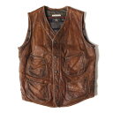 RRL ダブルアールエル ベスト サイズ:S LIMITED EDITION 世界60枚限定 レザー 裏地ブランケット スナップボタン ベスト ブラウン ラルフ...