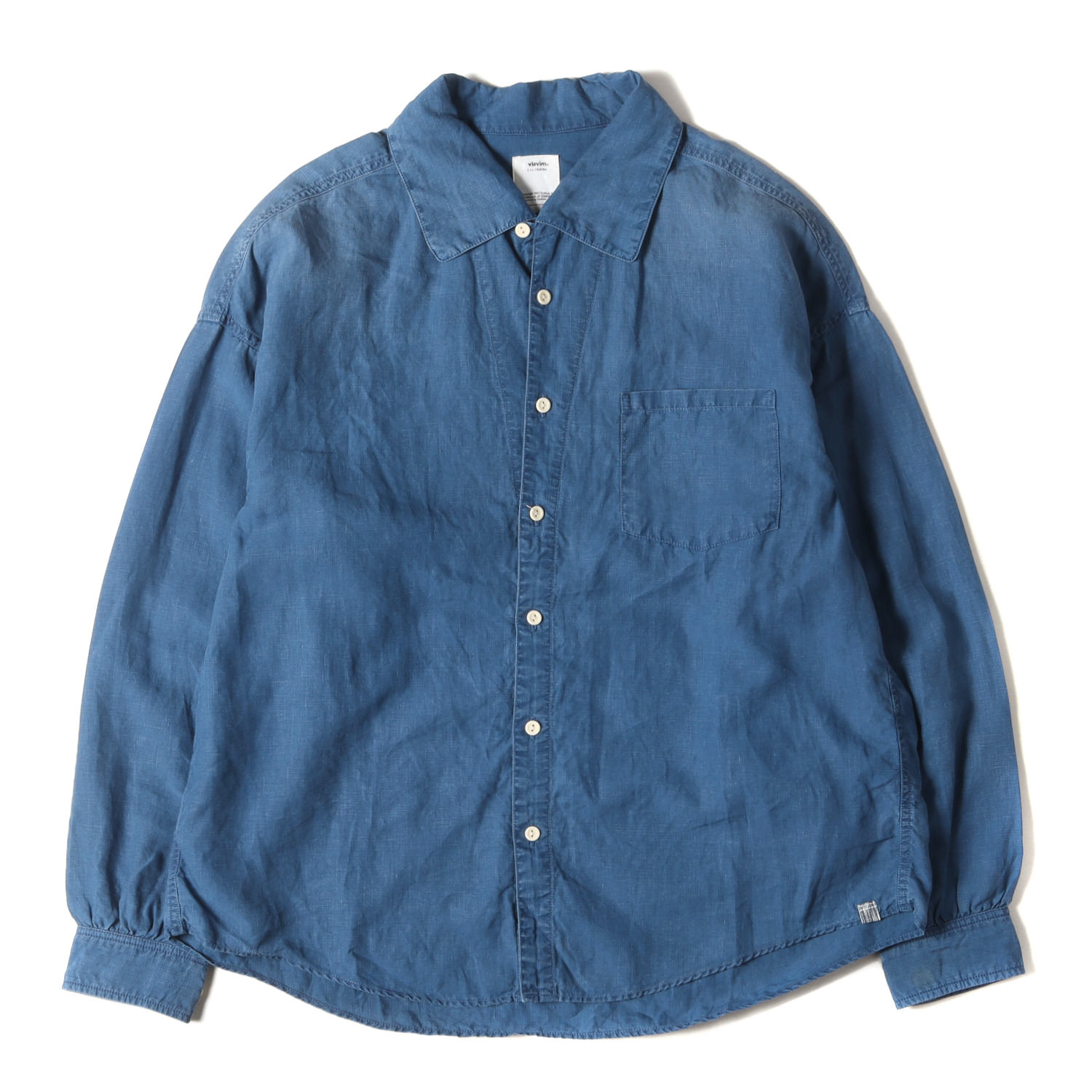 visvim ビズビム シャツ サイズ:1 23SS オーバーサイズ インディゴ リネン オープンカラー パーマーシャツ PALMER SHIRT L/S DMGD LINEN インディゴ トップス カジュアルシャツ 長袖【メンズ】【中古】【K4082】