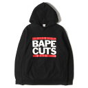 A BATHING APE ア ベイシング エイプ パーカー サイズ:L 00s BAPE CUTS リバースウィーブ スウェットパーカー ブラック 黒 トップス フーディー フーデッド スウェットシャツ【メンズ】【中古】【K4079】