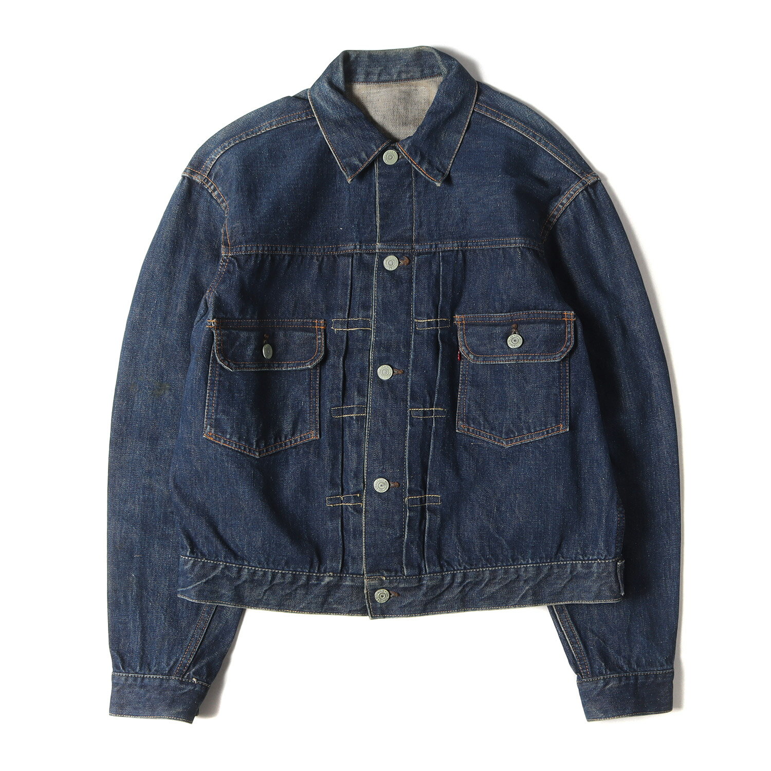 Levis リーバイス 50s ハギ付き 革パッチ 507XX 2nd デニムジャケット / Gジャン 濃紺 インディゴ 85% サイズ:詳細参照(42位) 50年代 vintage ヴィンテージ 古着 アウター ブルゾン 上着【メンズ】【中古】【K4081】