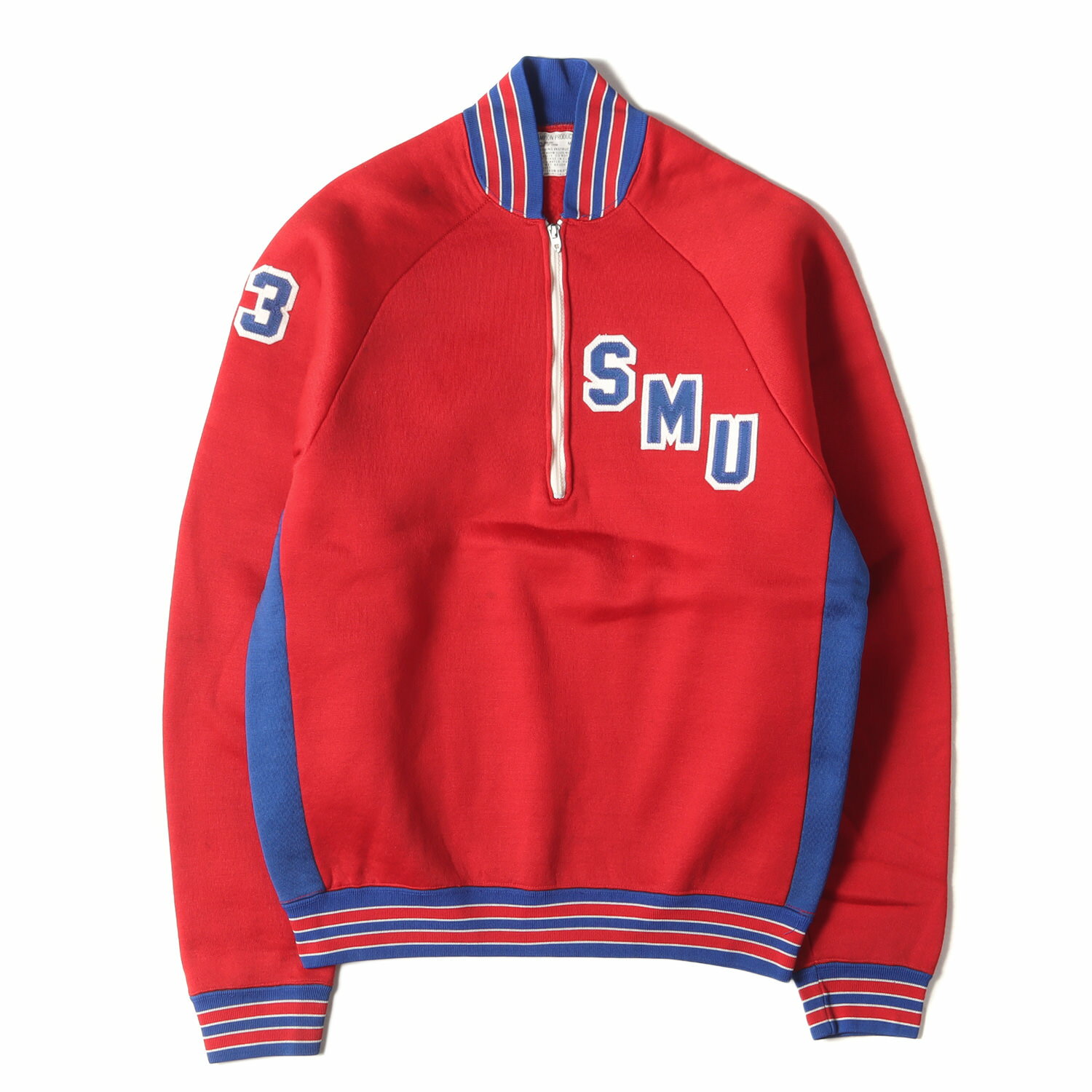 Champion vintage チャンピオン ヴィンテージ スウェット サイズ:M 60s プロダクツタグ ハーフジップ ジャージ スウェットシャツ 南メソジスト大学モデル レッド トップス トレーナー【メンズ】【中古】【K4094】