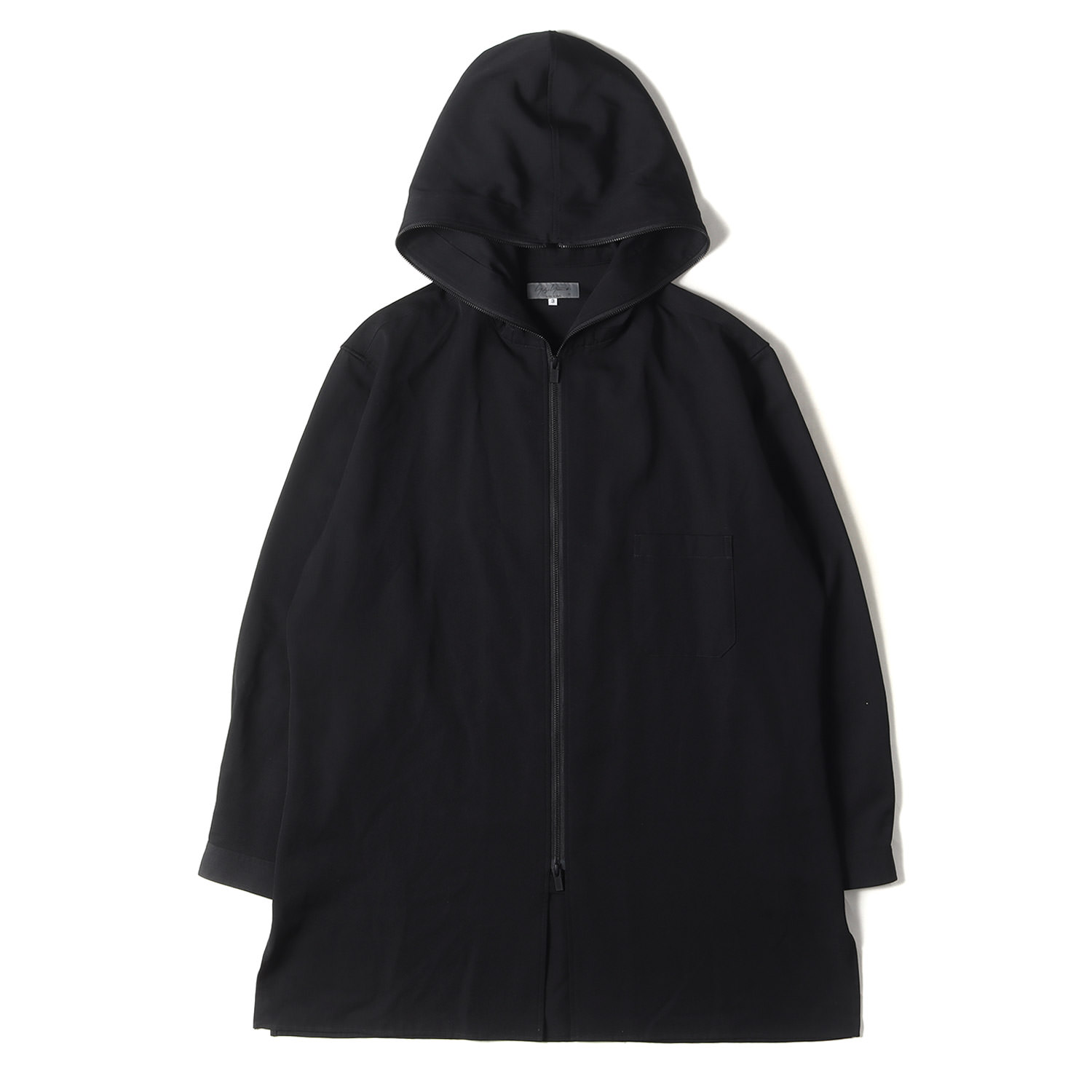 Yohji Yamamoto(Ys) ヨウジヤマモト シャツ サイズ:3 21SS シワギャバ ファスナー フード付き 長袖シャツ HG-B14-100 ダブルジップ フーディー パーカー POUR HOMME ブラック 黒 日本製 トップス カジュアルシャツ