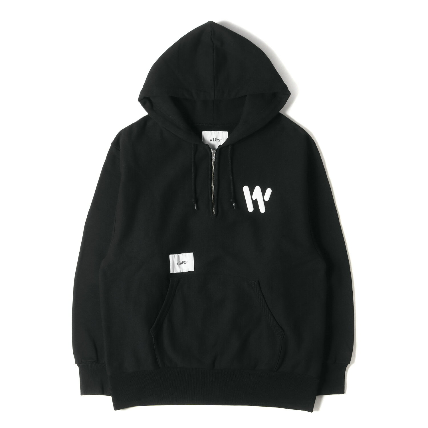 WTAPS ダブルタップス パーカー サイズ:S 20SS 発泡プリント ハーフジップ スウェットシャツ OUTRIGGER / SWEATSHIRT ブラック 黒 トップス トレーナー フーディー【メンズ】【中古】【K4092】