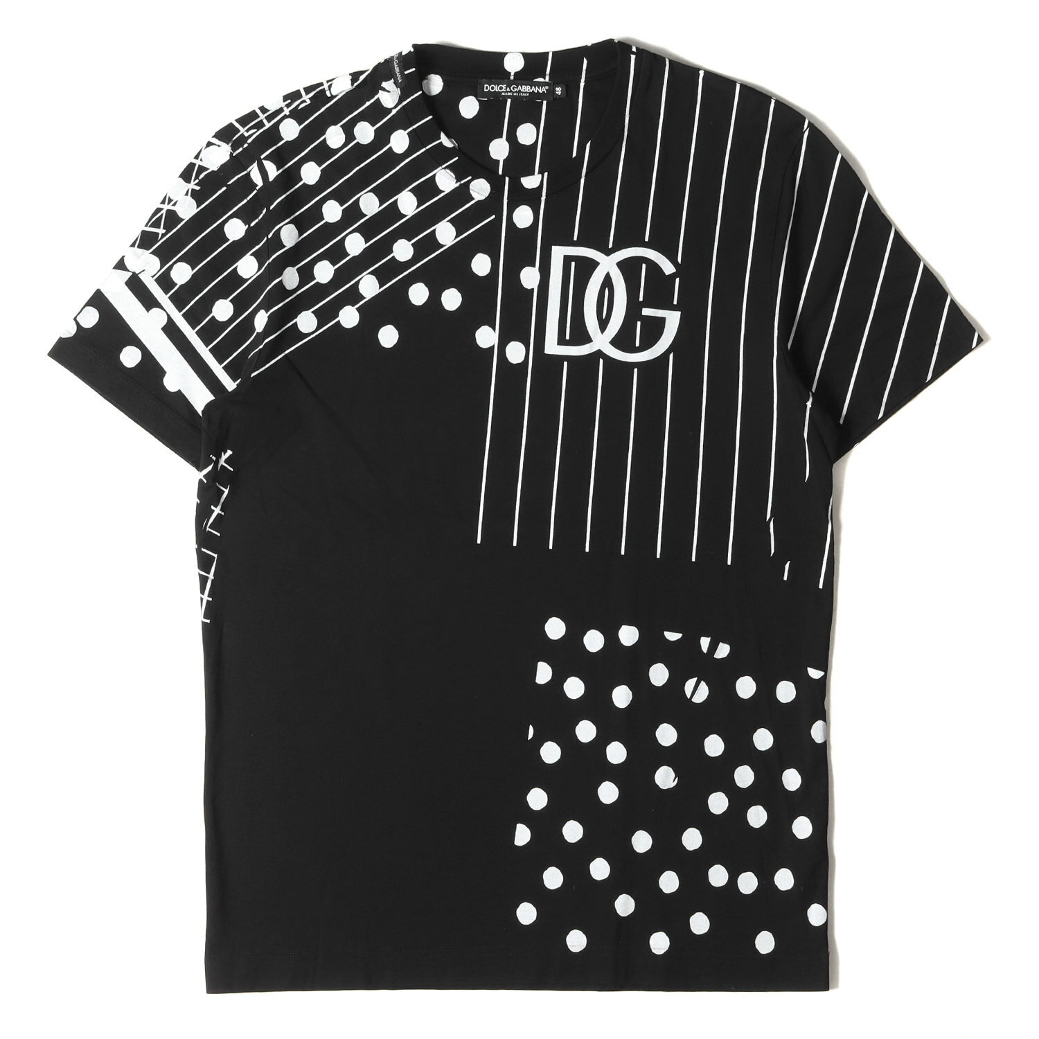 DOLCE&GABBANA ドルチェ&ガッバーナ Tシャツ サイズ:48 22AW マルチ グラフィック クルーネック 半袖Tシャツ ブラック 黒 イタリア製 トップス カットソー【メンズ】【中古】【美品】【K4054】