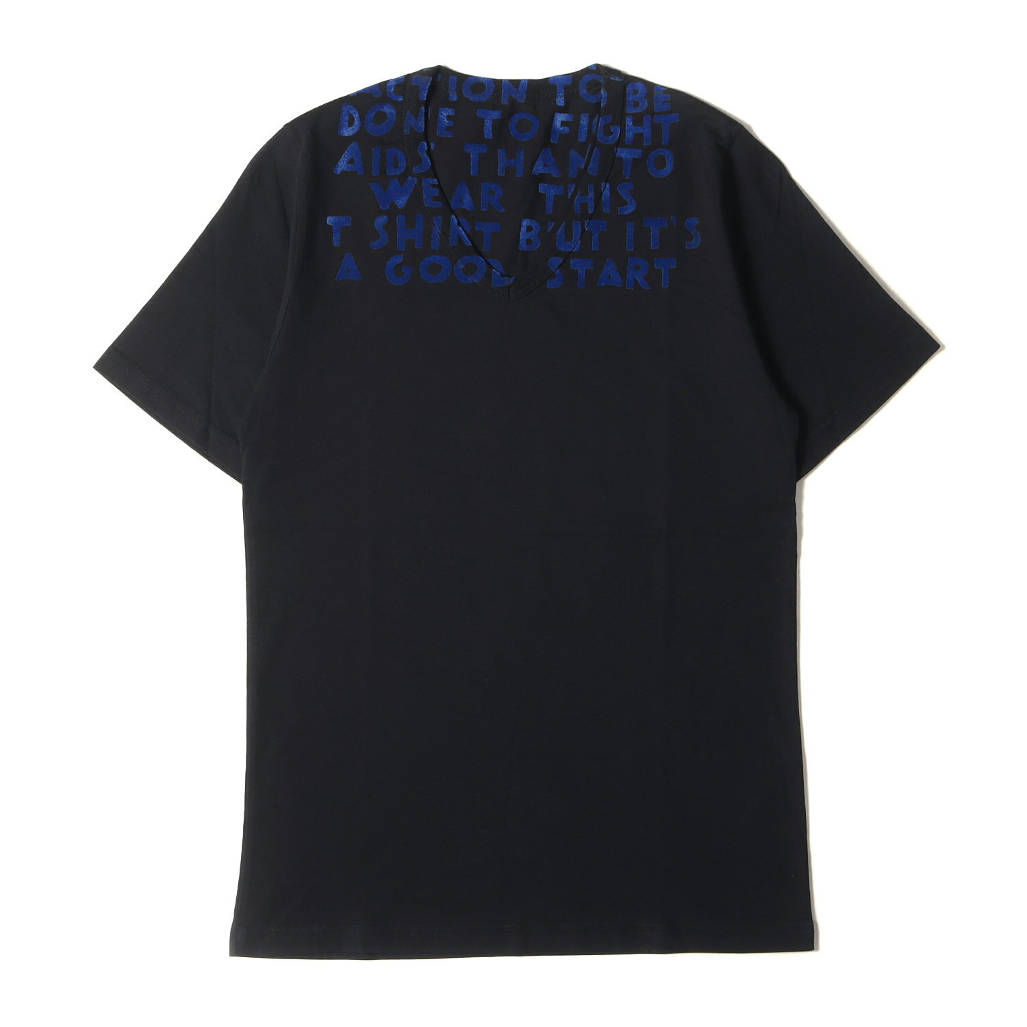 Maison Martin Margiela メゾンマルタンマルジェラ Tシャツ サイズ:S 16AW フロッグ ロゴ Vネック エイズ 半袖Tシャツ S30GJ0003 S20299 ベロア ベルベット ブラック 黒 トップス カットソー【メンズ】【中古】【K4084】