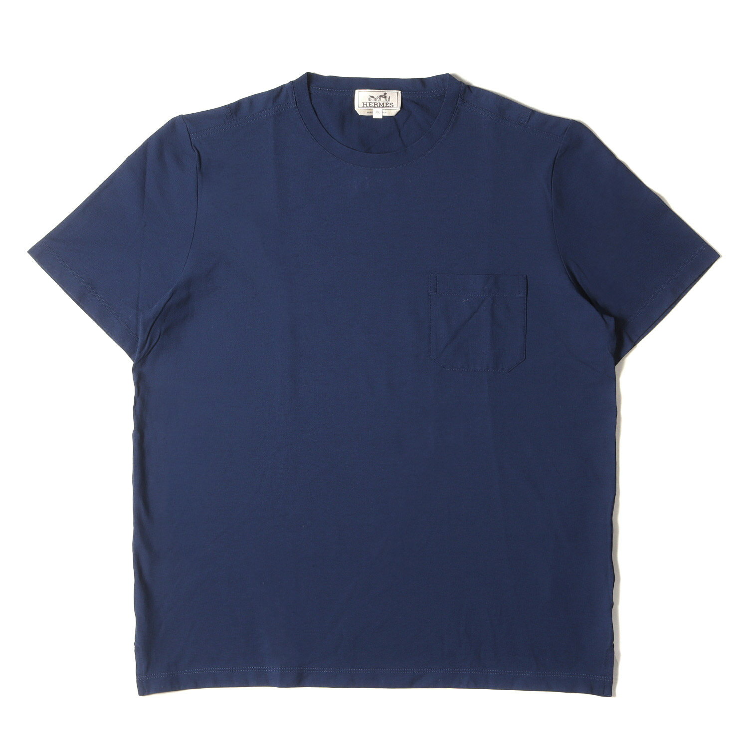 HERMES エルメス Tシャツ サイズ:XL 20SS Hショルダー ポケット ジャージー クルーネック 半袖Tシャツ 無地 ベーシック ネイビー 紺 イタリア製 トップス カットソー