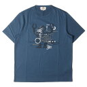 エルメス HERMES エルメス Tシャツ サイズ:XL 21SS ロボット グラフィック クルーネック 半袖Tシャツ ネイビー 紺 イタリア製 トップス カットソー【メンズ】【K4068】