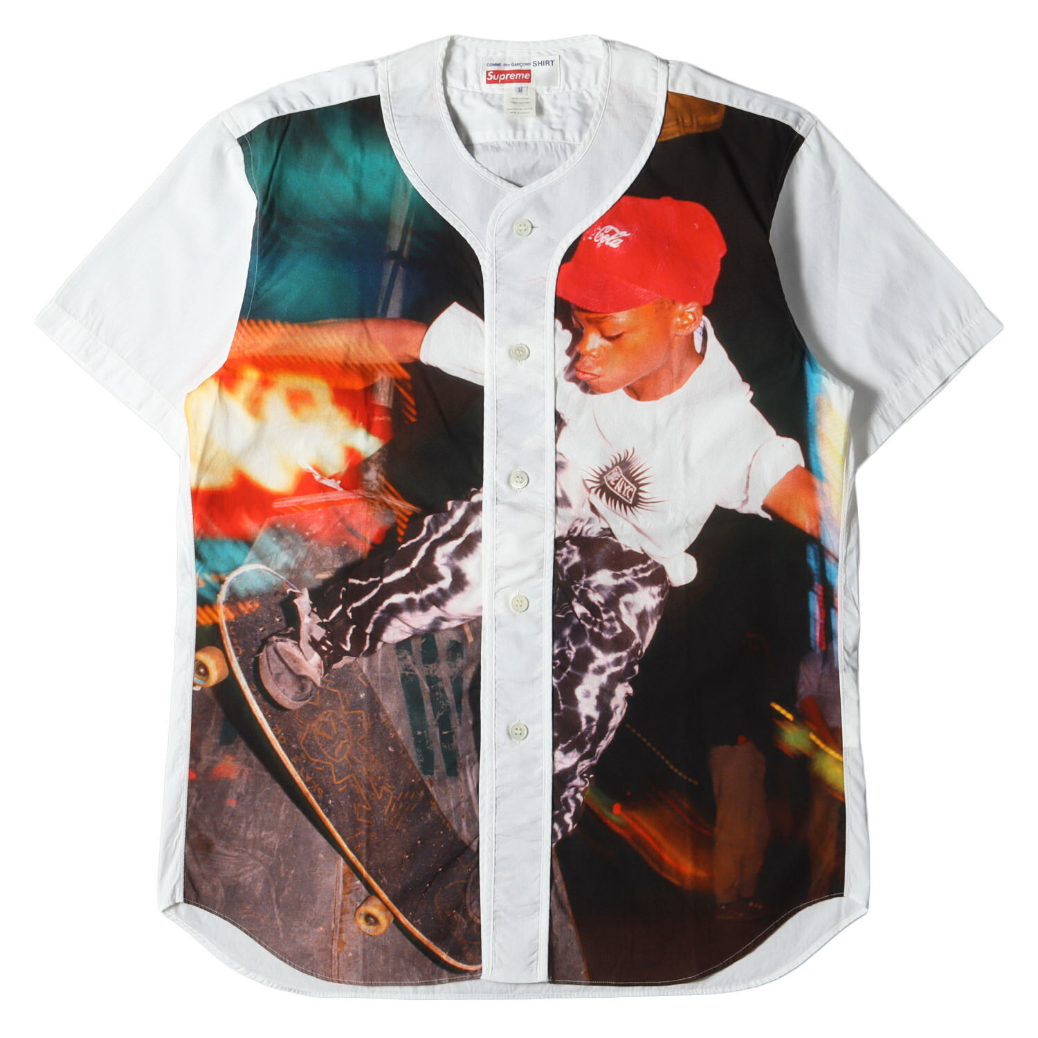 Supreme シュプリーム シャツ サイズ:M 14SS COMME des GARCONS SHIRTS フォトプリント ベースボールシャツ / Baseball Shirt ホワイト 白 コラボ トップス カジュアルシャツ【メンズ】【中古】【K4094】