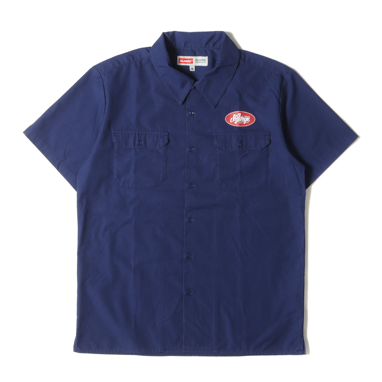 X-LARGE エクストララージ シャツ サイズ:M ロゴプリント 半袖 ワークシャツ ネイビー 紺 トップス カジュアルシャツ