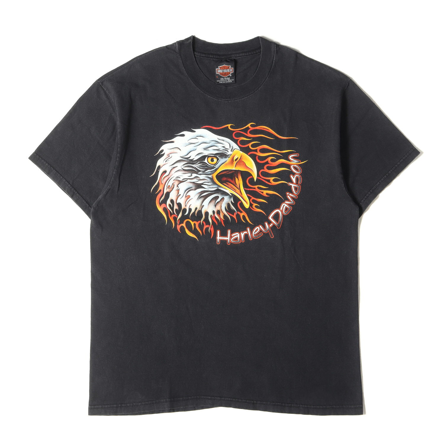 HARLEY-DAVIDSON ハーレーダビッドソン Tシャツ サイズ:L 90s R.K.STRATMAN イーグル グラフィック クルーネック 半袖Tシャツ USA製 / Hanesボディ ブラック 黒 90年代 ヴィンテージ 古着 トップス カットソー【メンズ】【中古】【K4595】のサムネイル